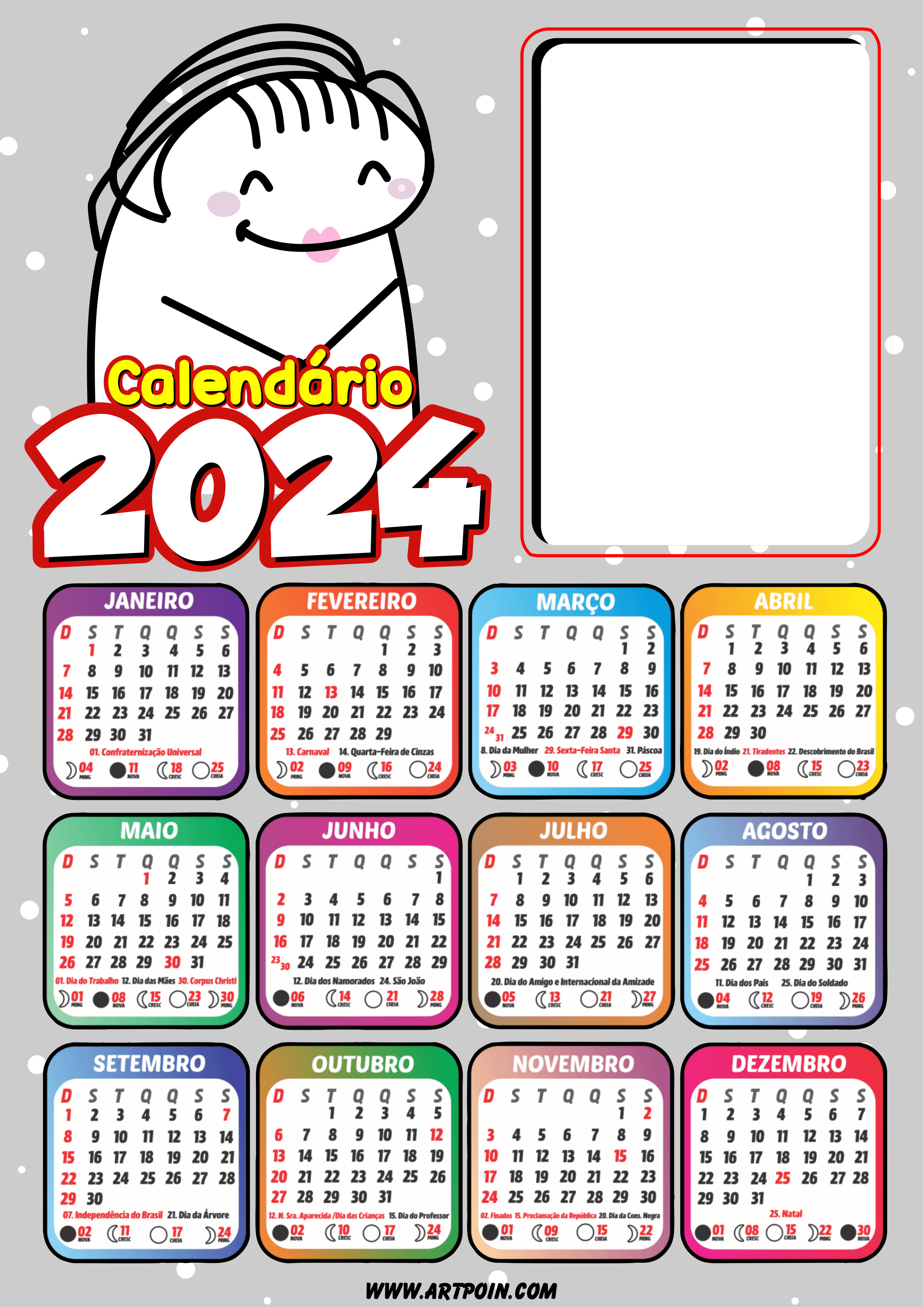 Calendário 2024 flork of cows personalizado png