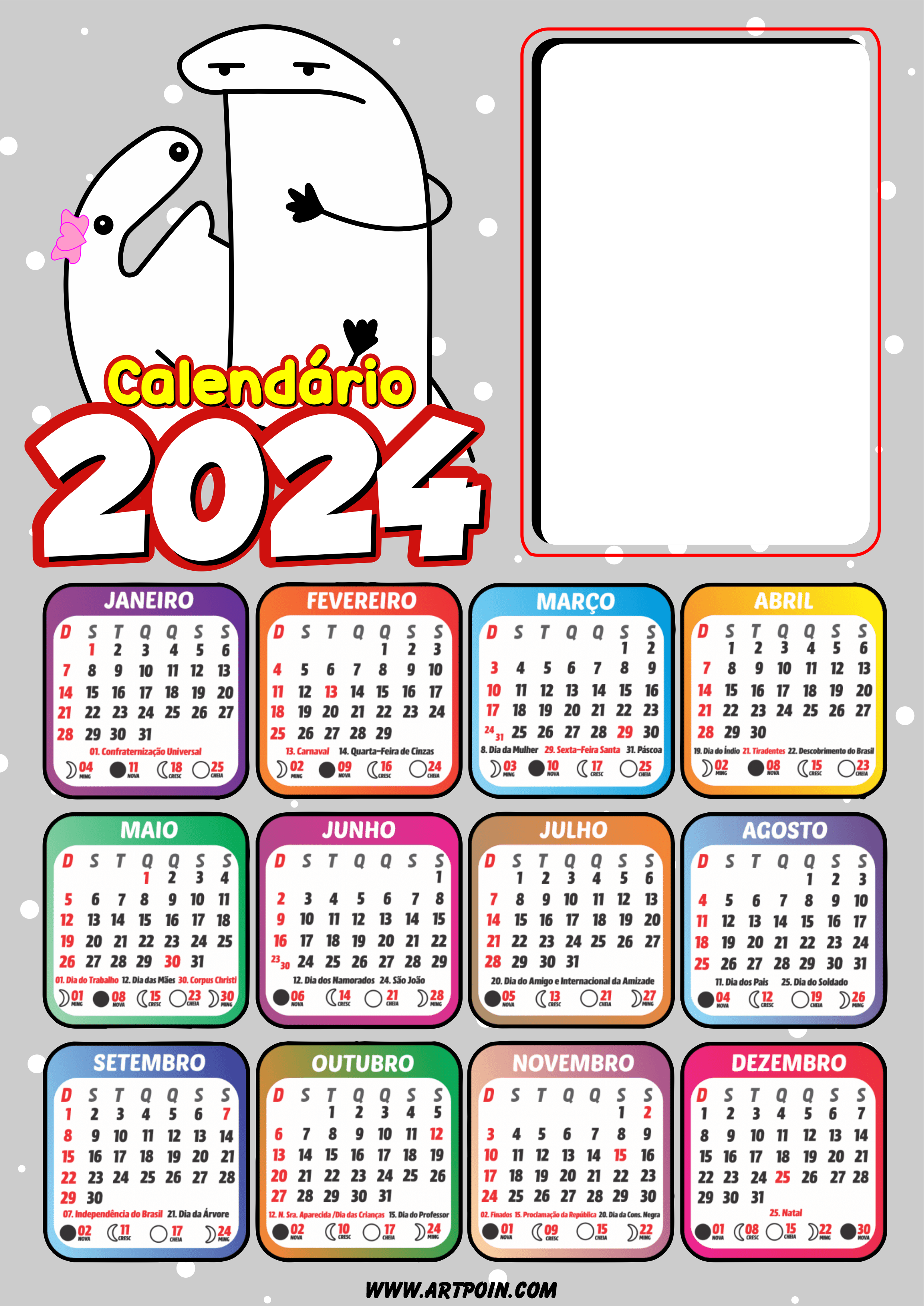 Calendário 2024 flork of cows personalizado com foto casal de namorados png