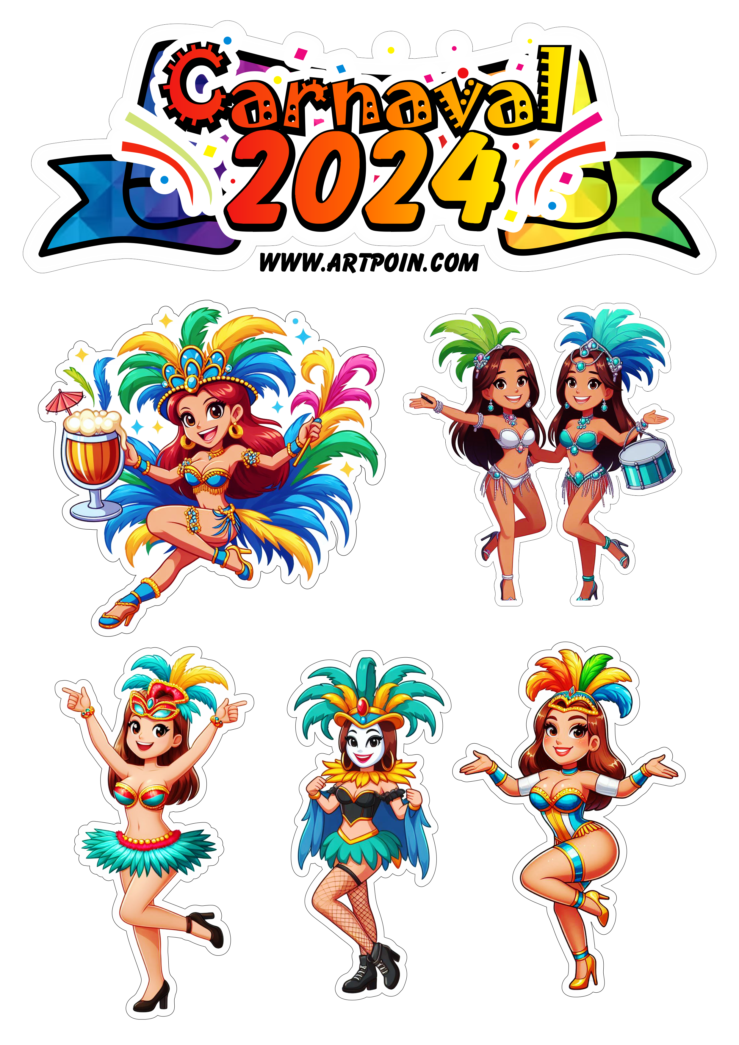 Carnaval 2024 topo de bolo escola de samba tema de aniversário png
