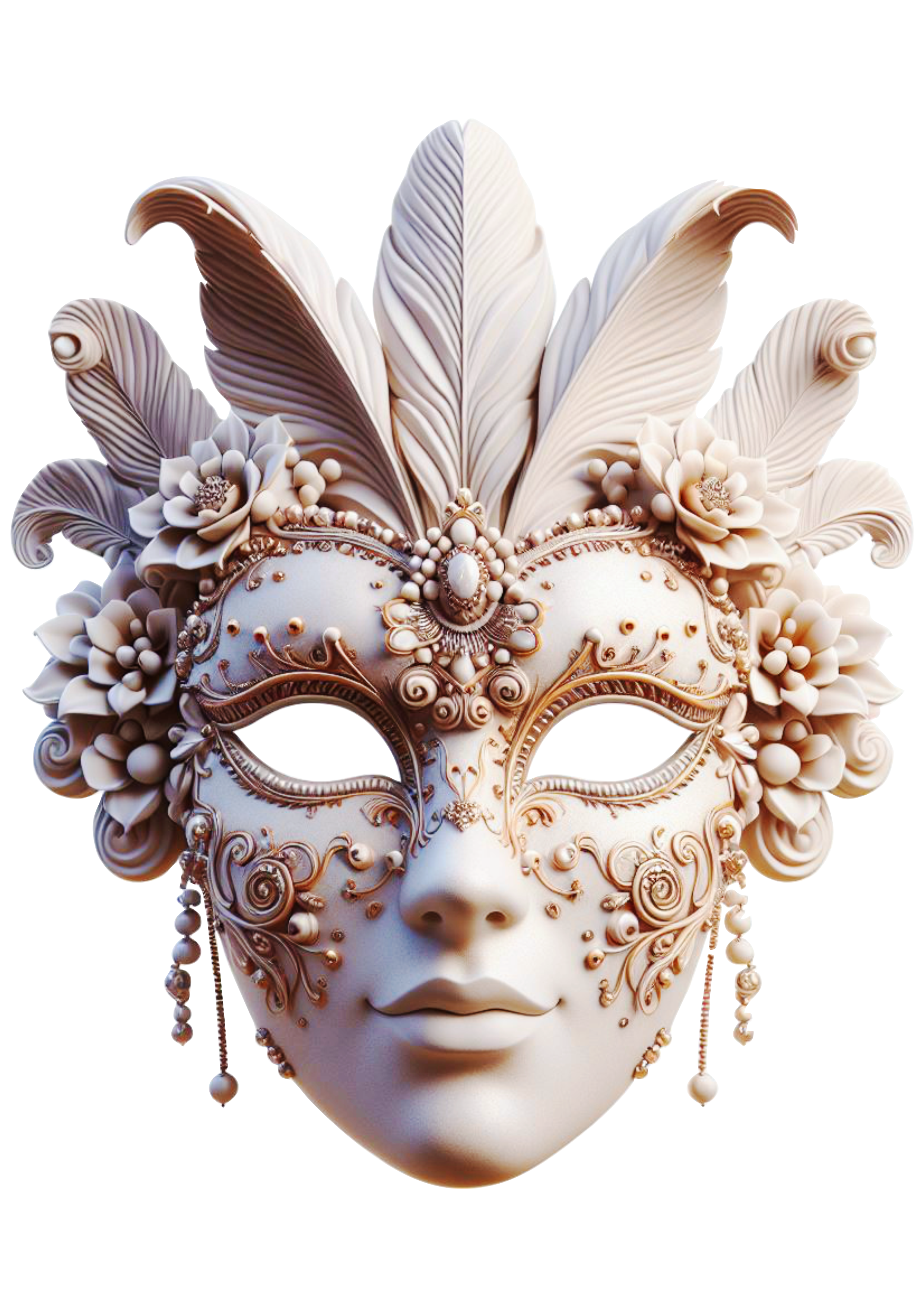 Máscara de carnaval brilhante joias baile de máscaras png image branco com penas