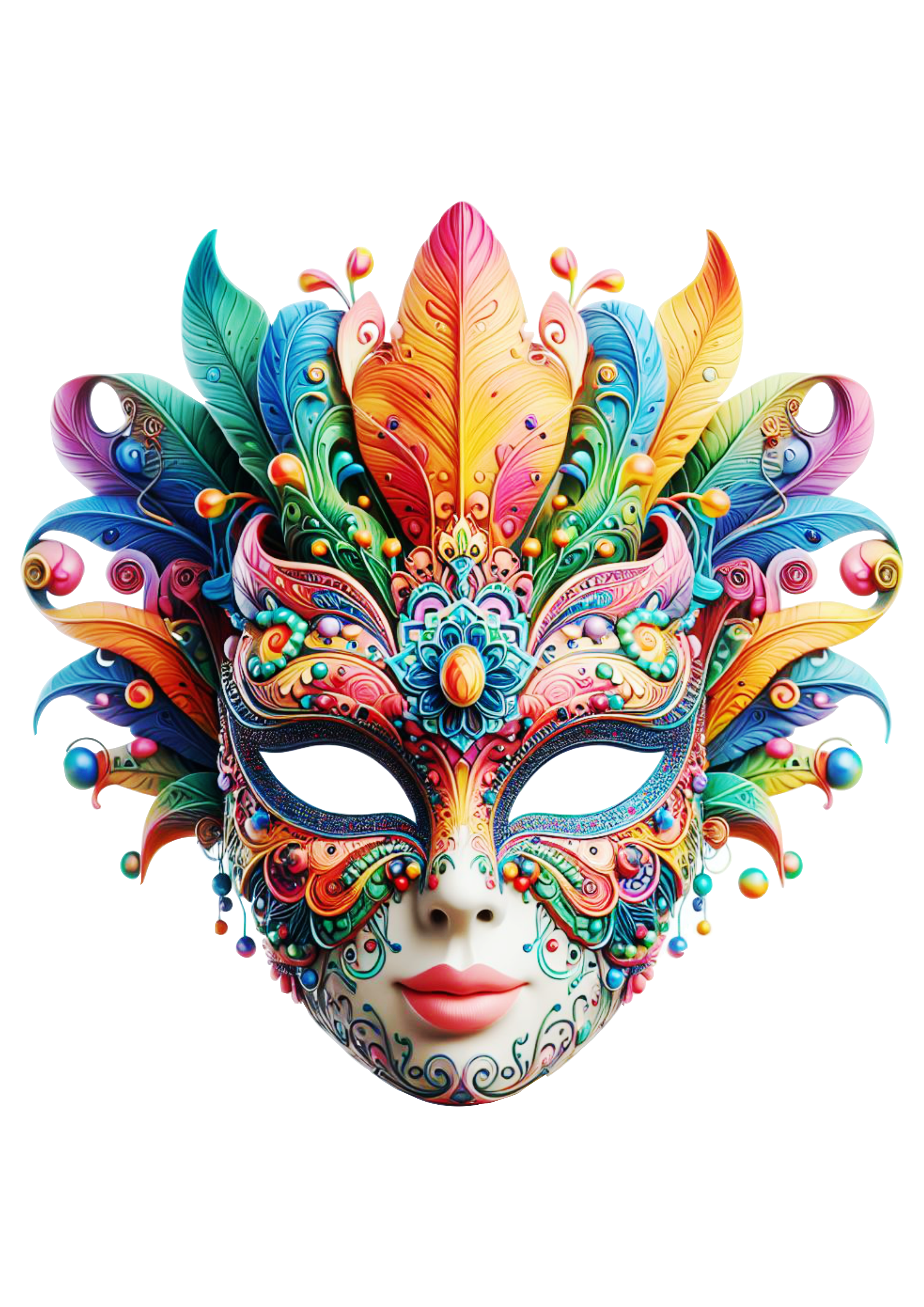 Máscara de carnaval brilhante joias baile de máscaras png penas coloridas