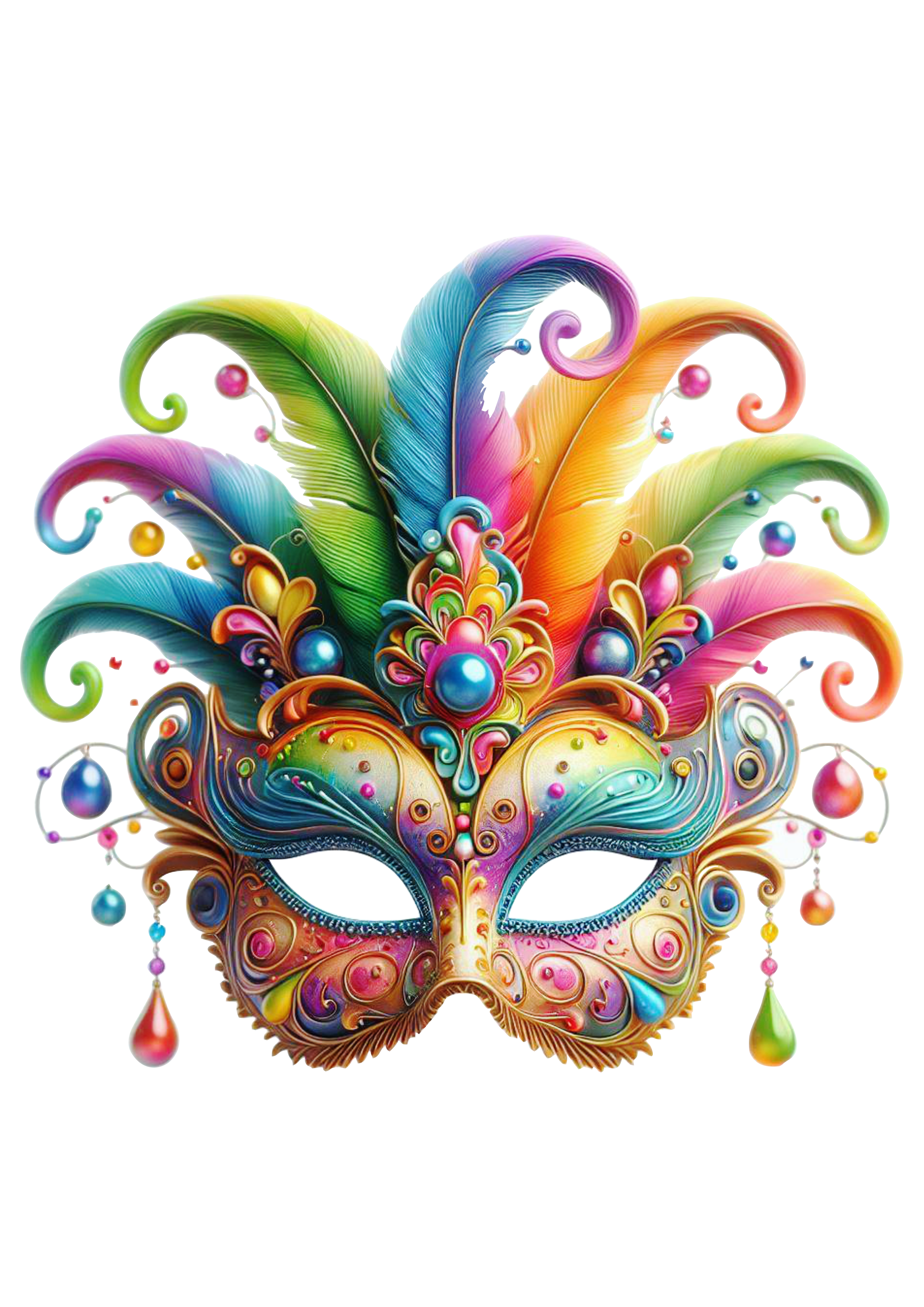 Máscara de carnaval brilhante joias baile de máscaras png penas coloridas design artes gráficas escola de samba