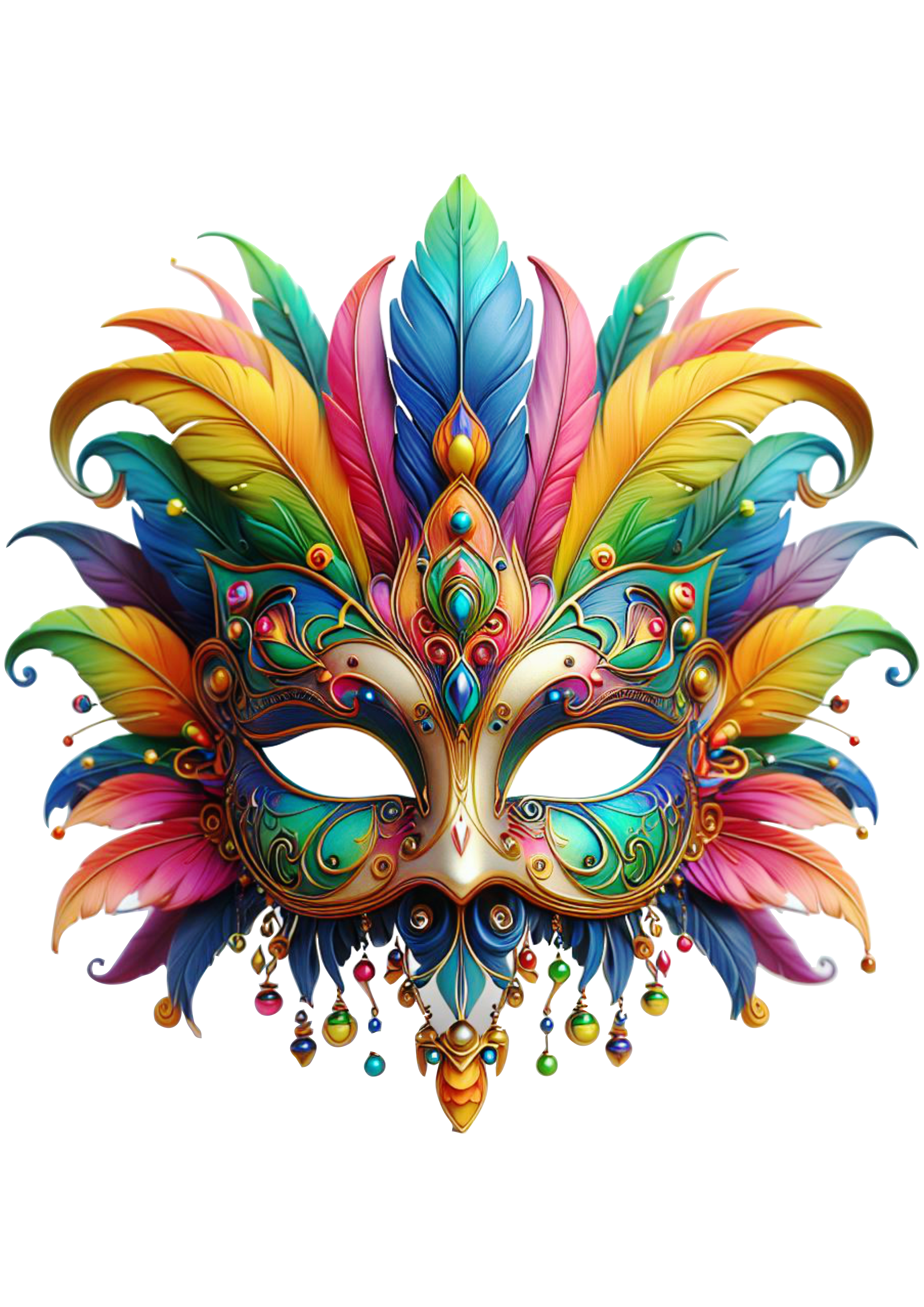 Máscara de carnaval brilhante joias baile de máscaras png penas coloridas artes gráficas escola de samba molde para imprimir