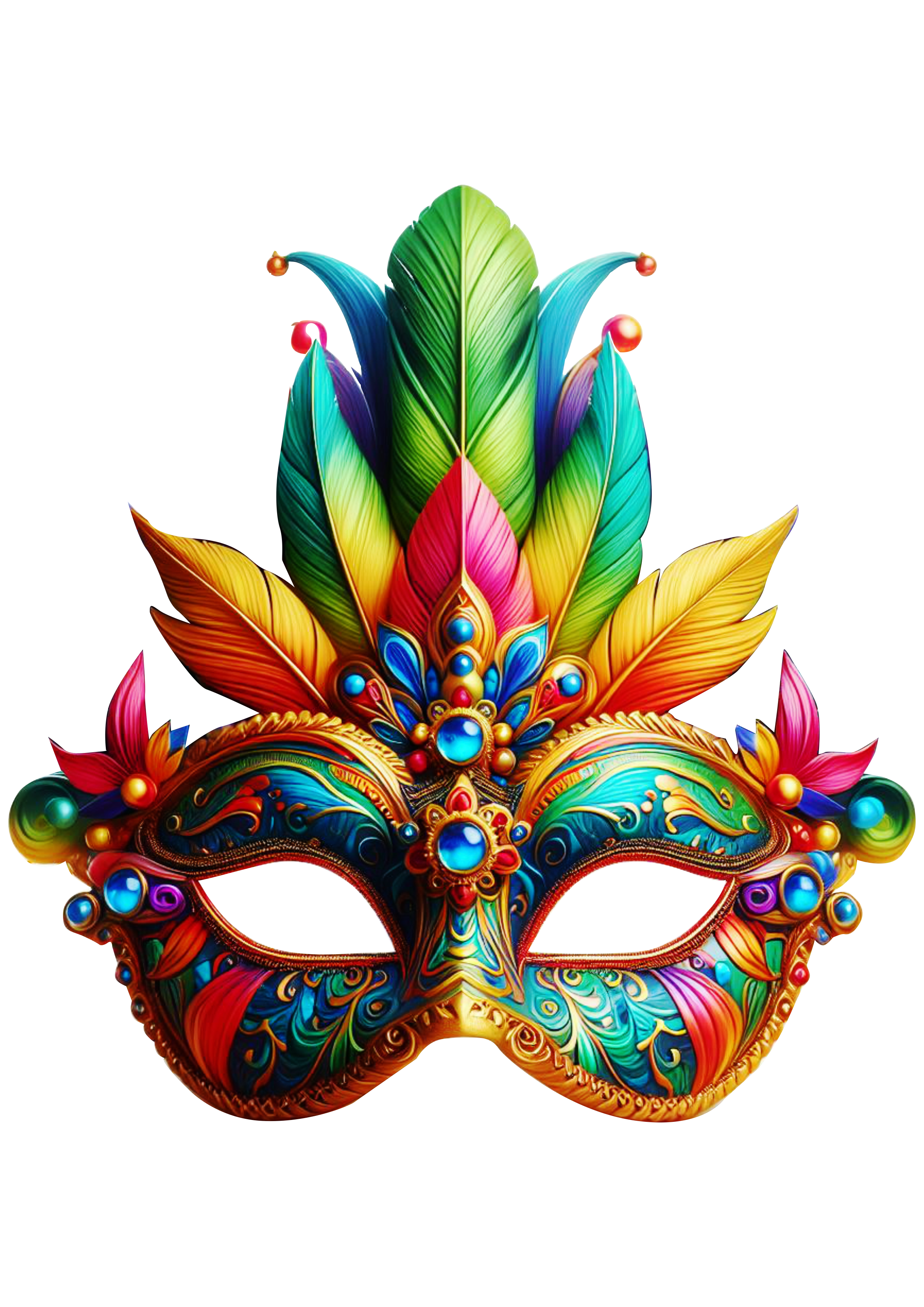 Máscara de carnaval brilhante joias baile de máscaras png penas coloridas artes gráficas escola de samba molde para imprimir grátis
