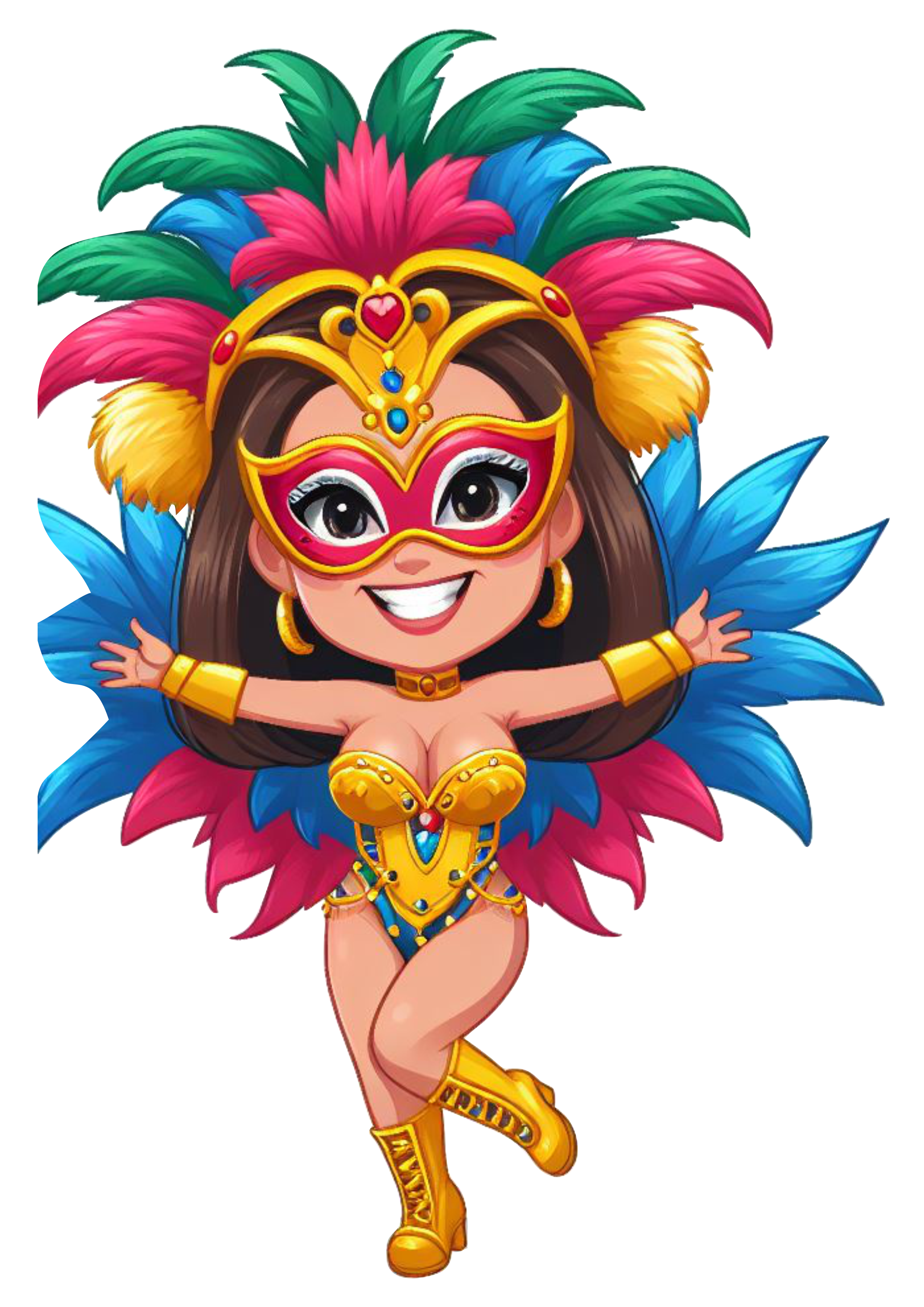 Mulher sambando com fantasia de carnaval colorida png