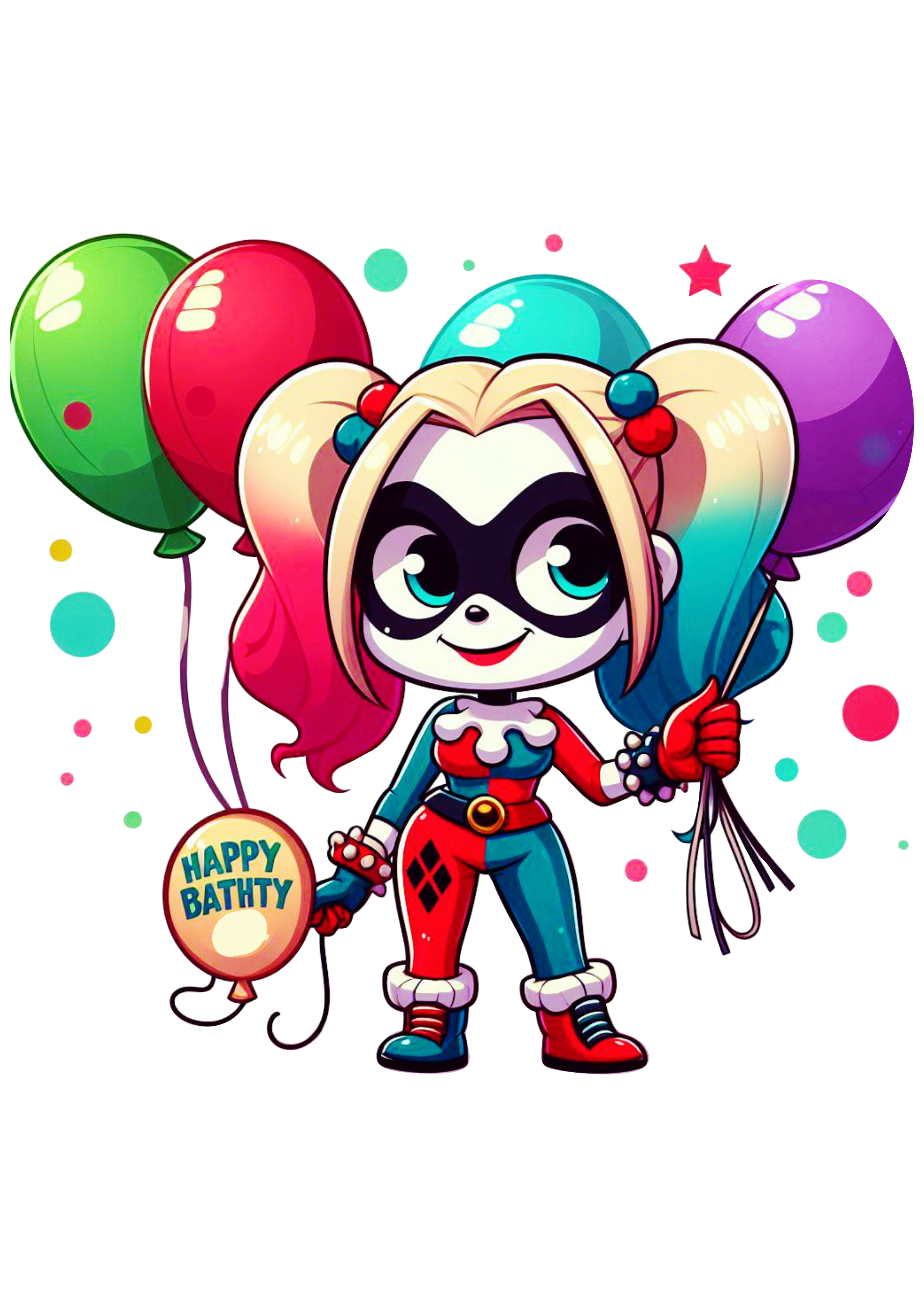 Arlequina com balões Harley Quinn dc comics desenho animado de aniversário png