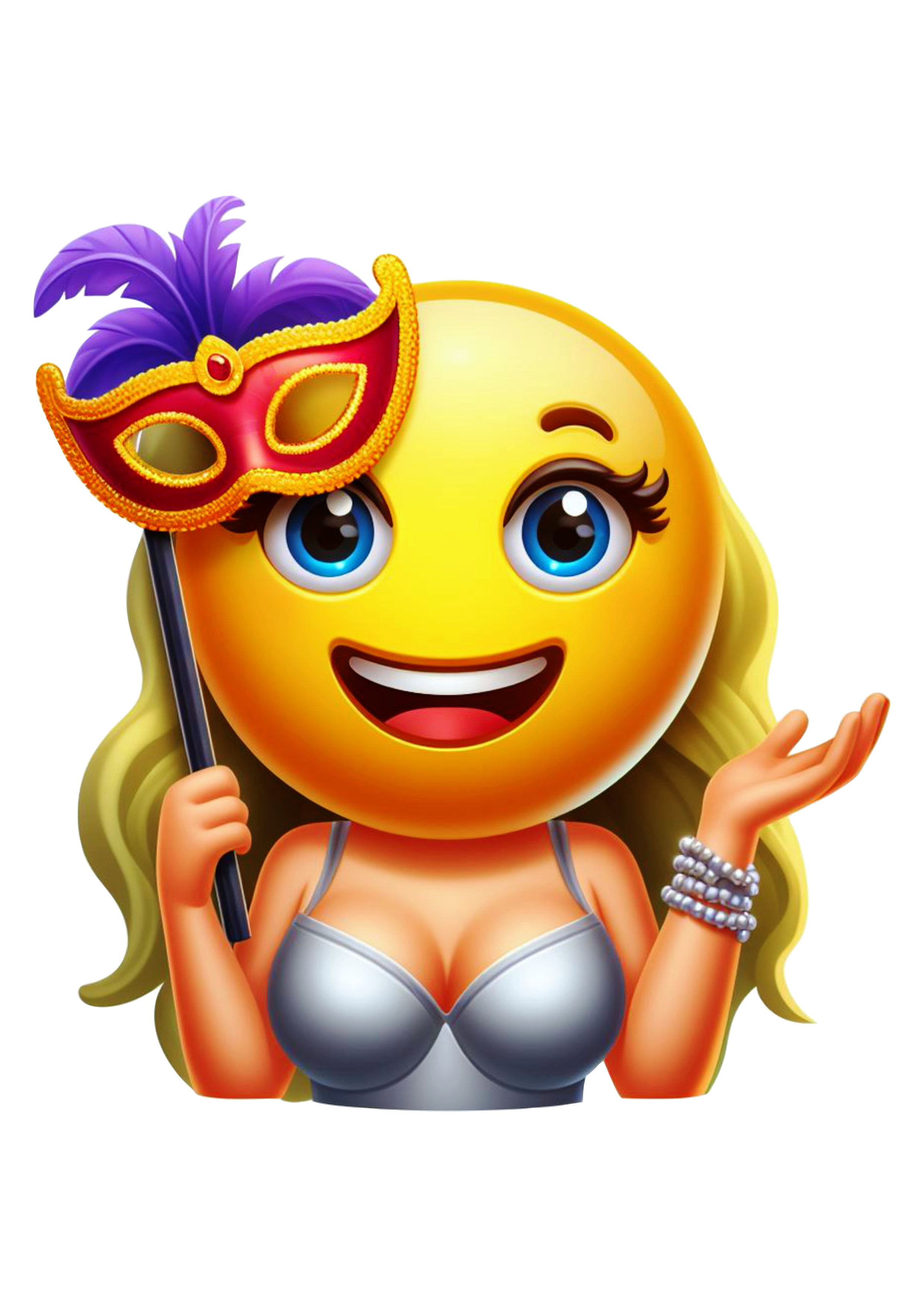 Emoji engraçado de carnaval para redes sociais mulher loira de máscara artes gráficas png