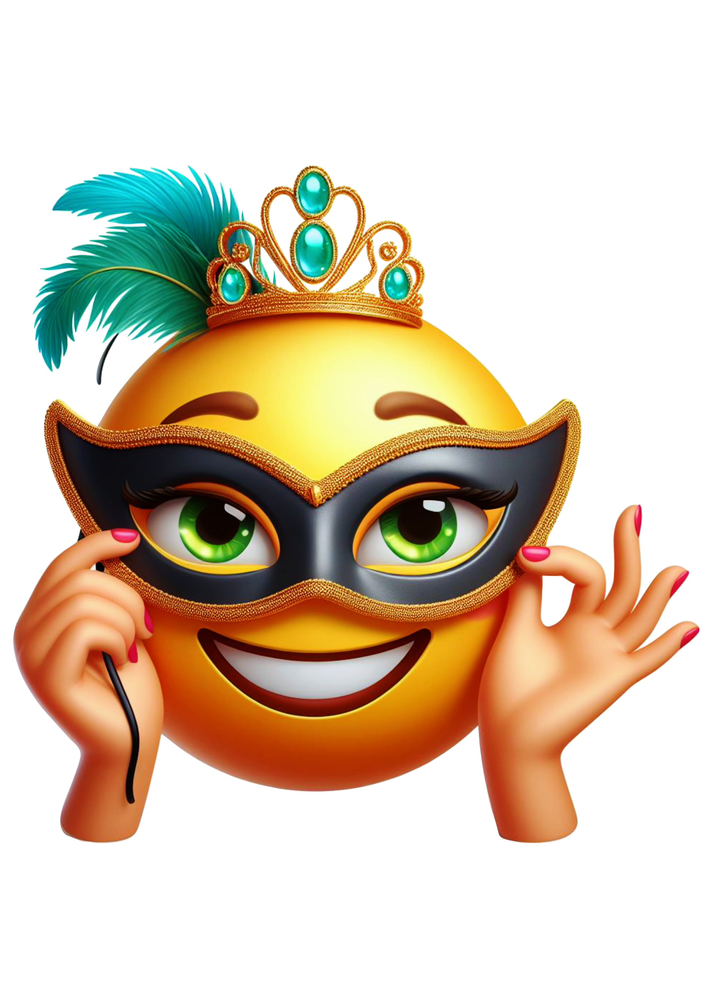 Emoji feminino com máscara de carnaval figurinha engraçada png