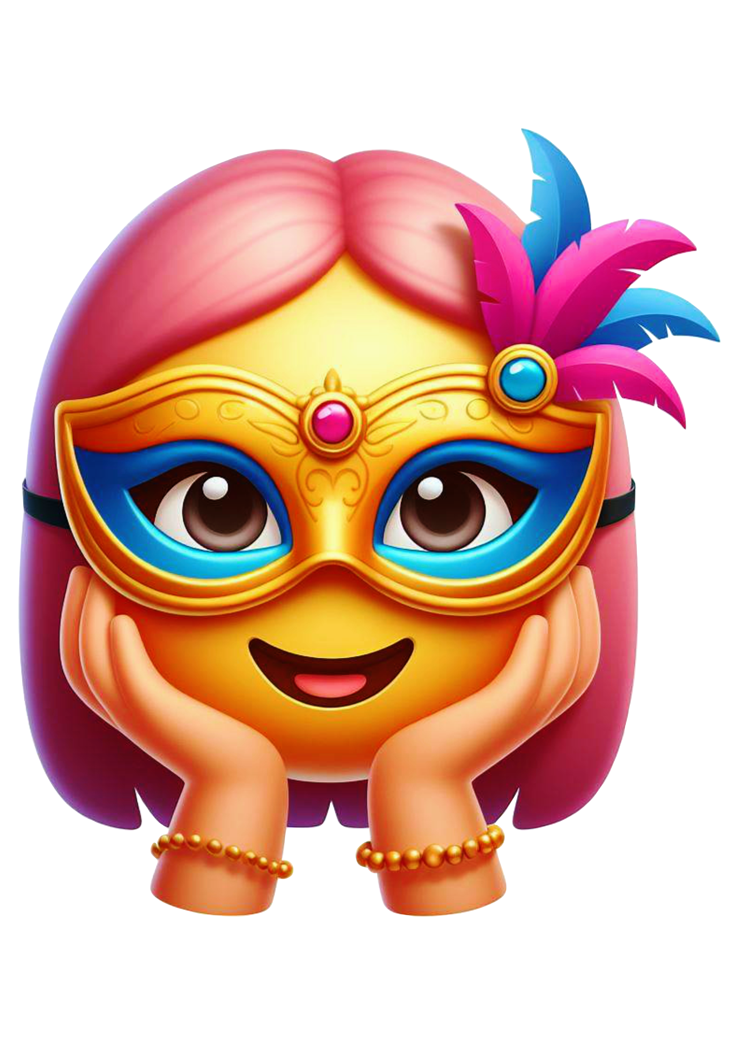 Emoji feminino com máscara de carnaval figurinha engraçada para whatsapp free emoticon cabelo rosa png