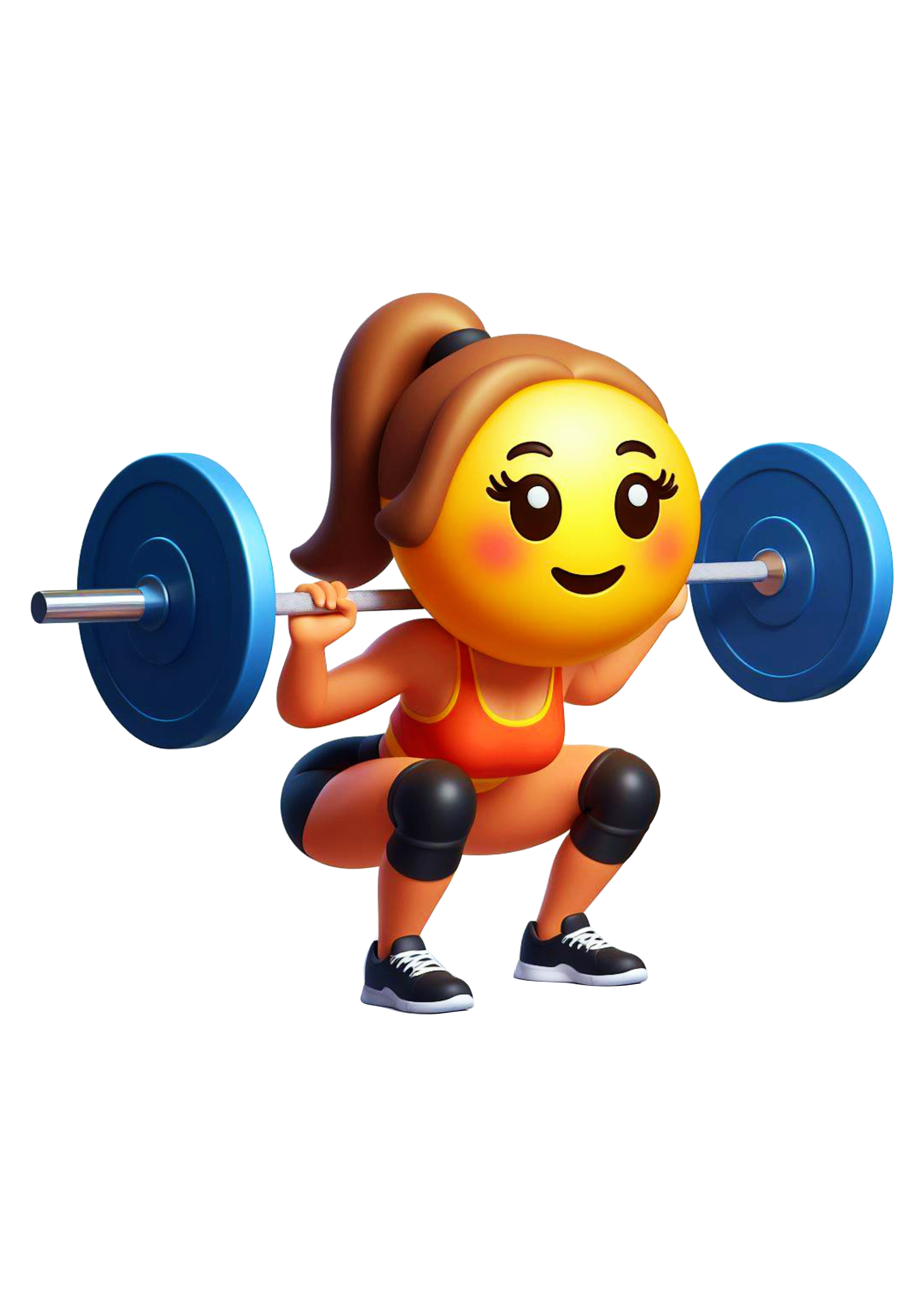 Emoji para whatsapp facebook instagram mulher treinando musculação academia treino de pernas agachamento png
