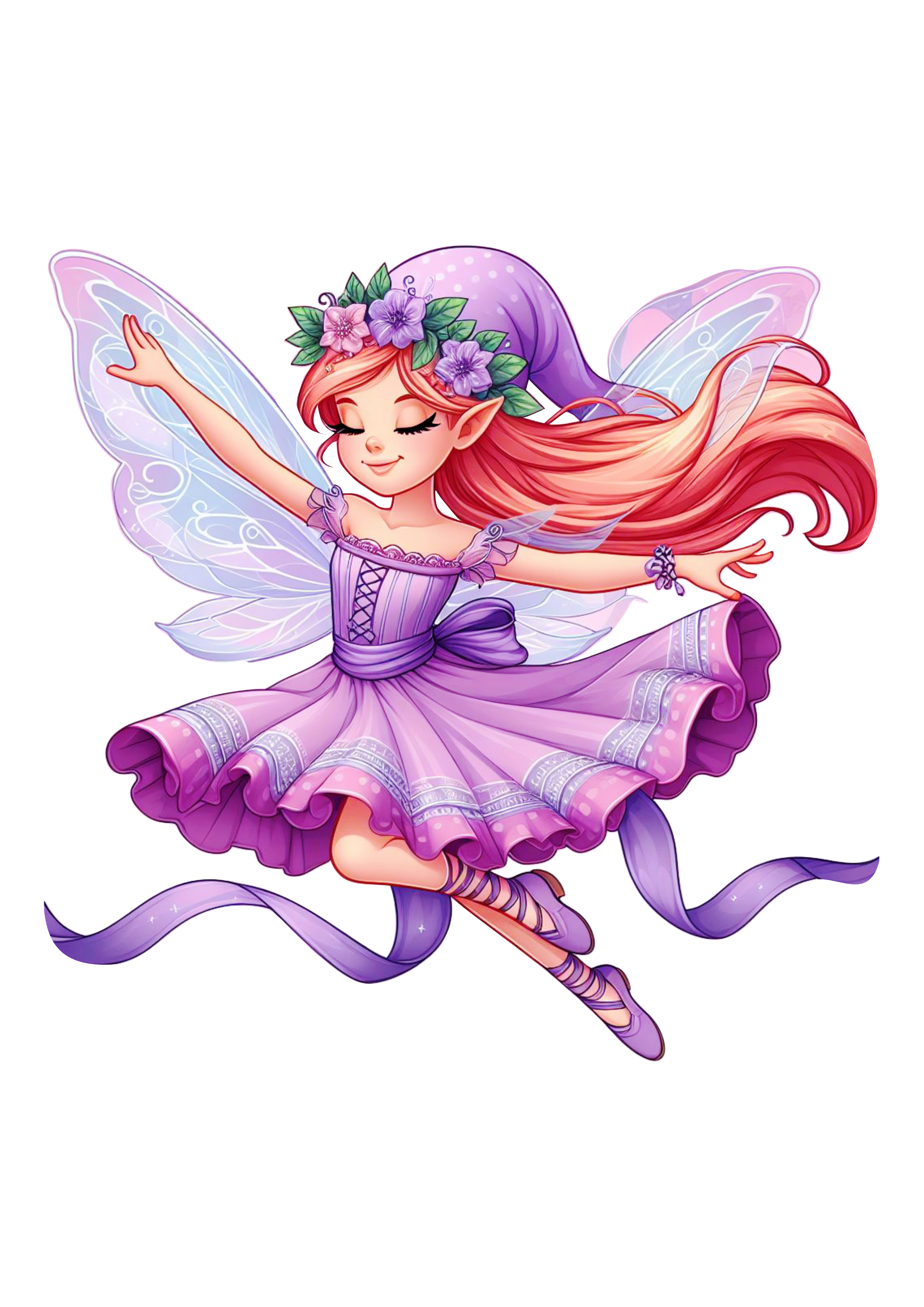 Fadinha lilás voando roxo desenho infantil asas bonitas png