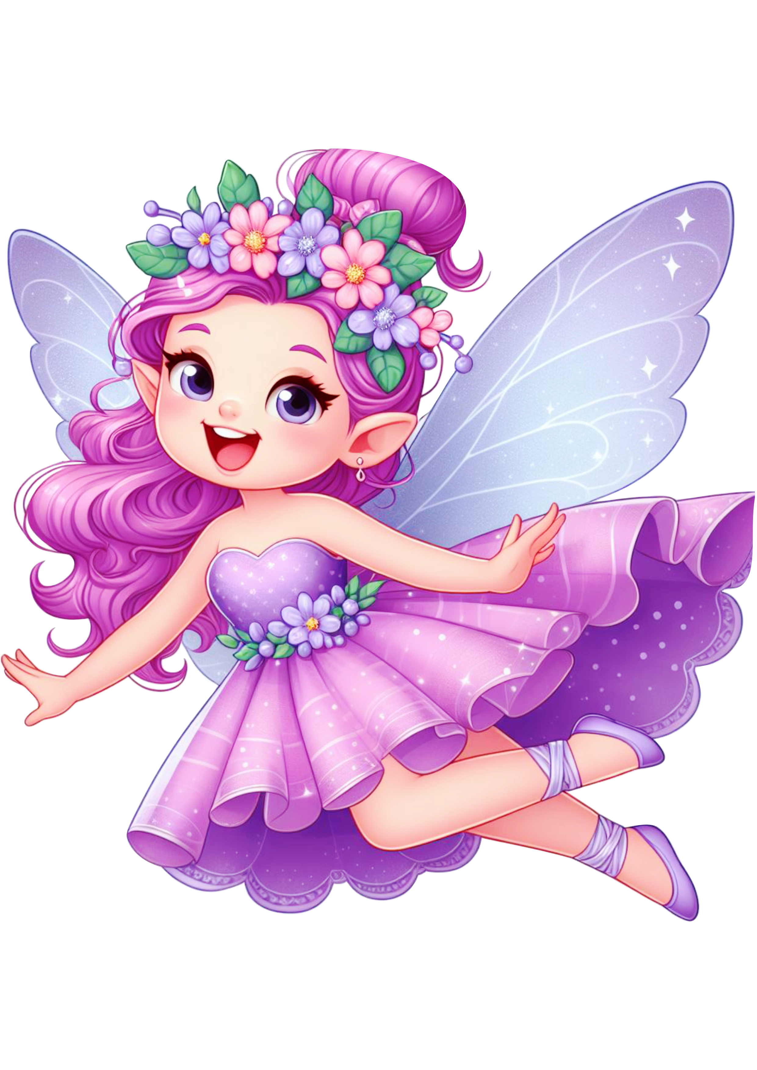 Fadinha lilás voando roxo desenho infantil asas bonitas menina png