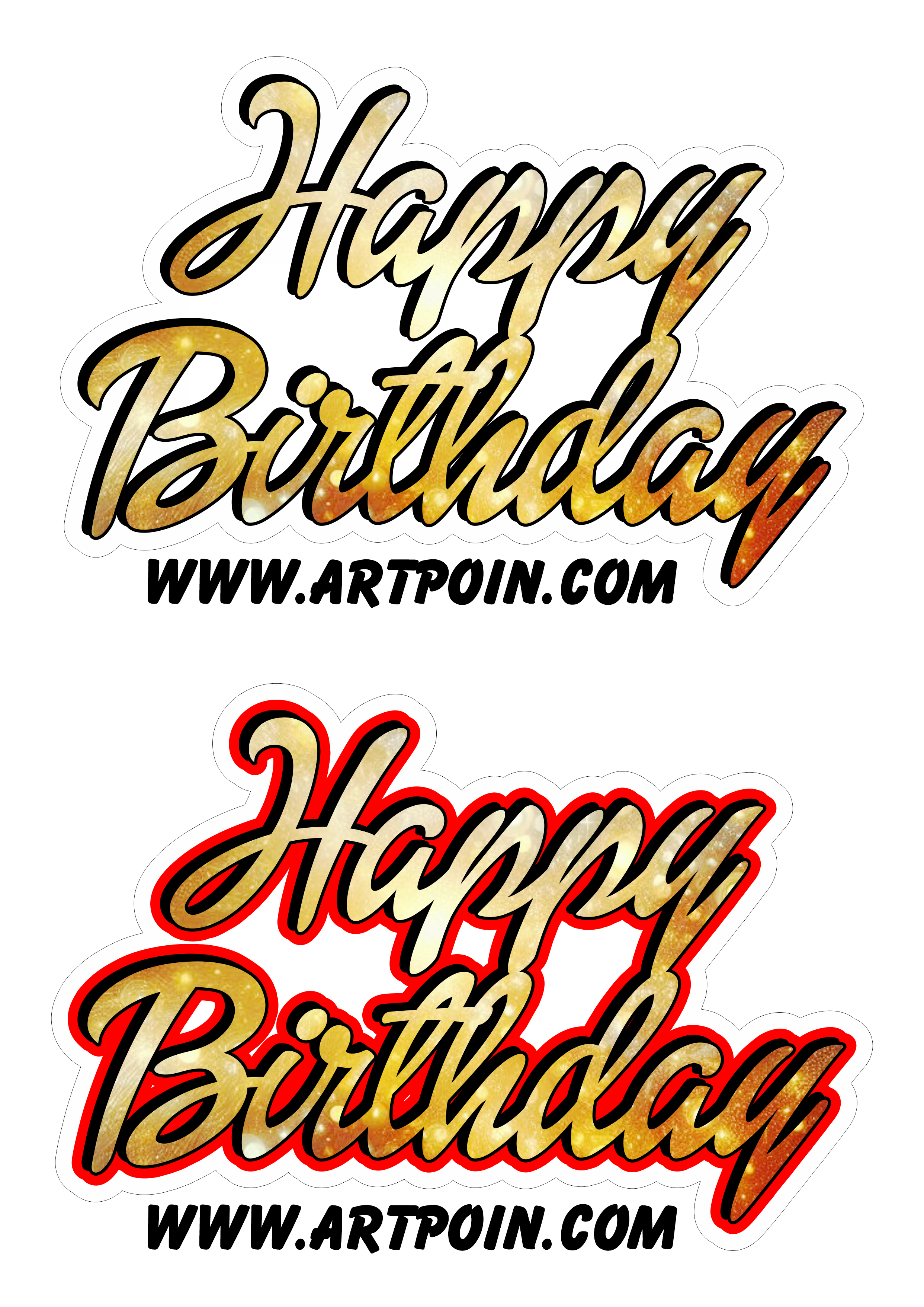 Happy birthday letreiro dourado para topo de bolo de aniversário png