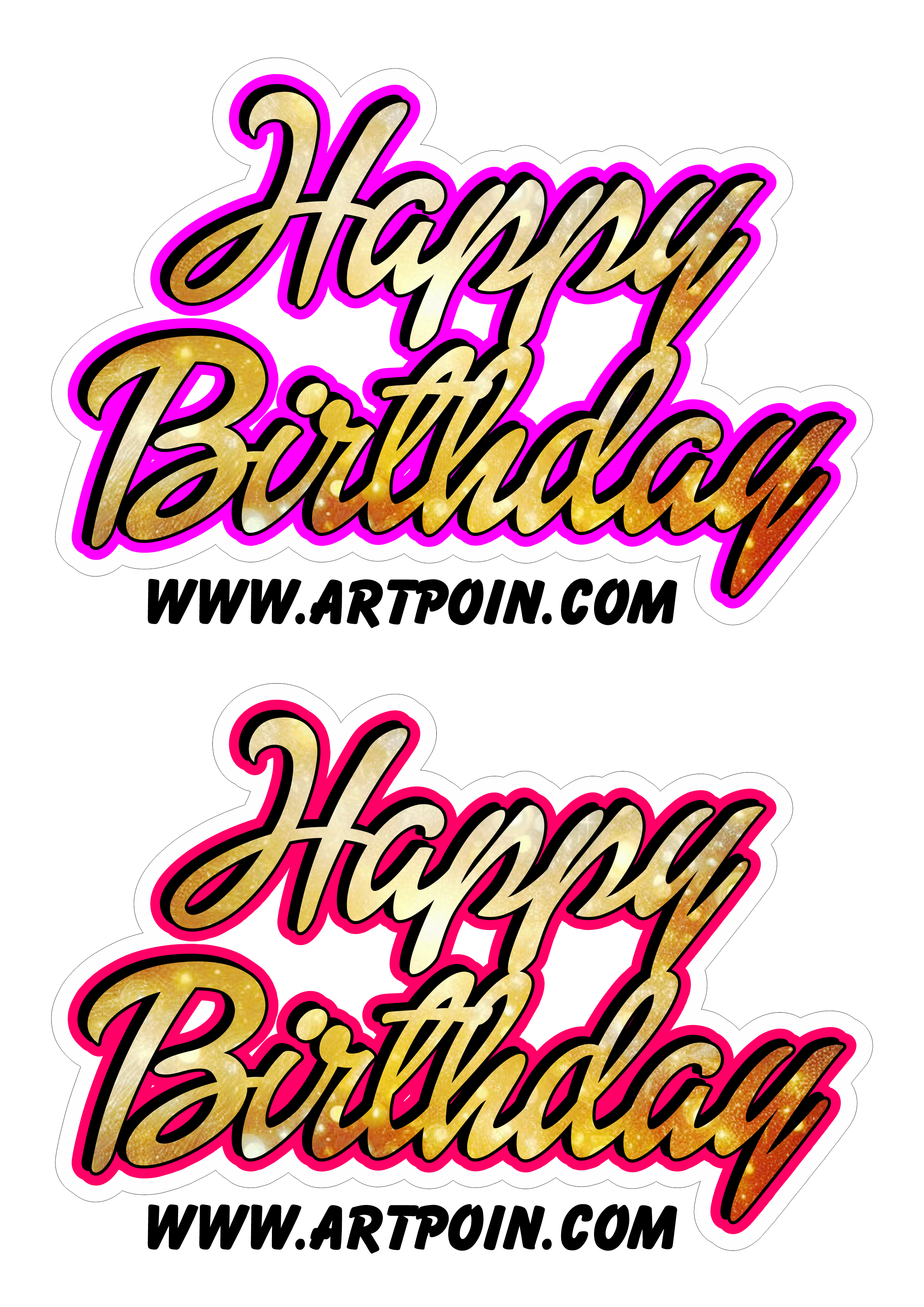Happy birthday letreiro dourado para topo de bolo de aniversário rosa pink png