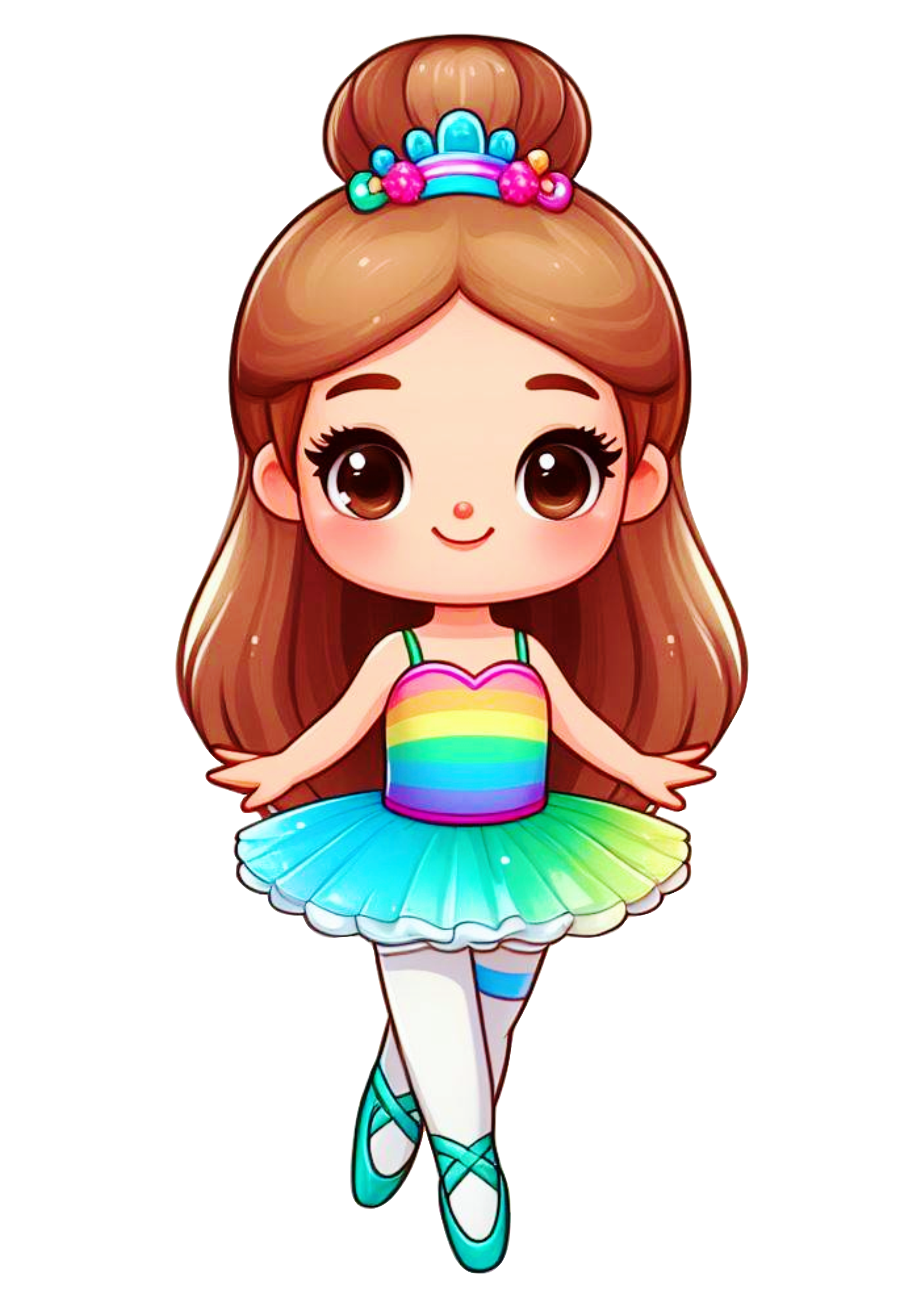 Bailarina menina fofinha com roupa colorida arco-íris png