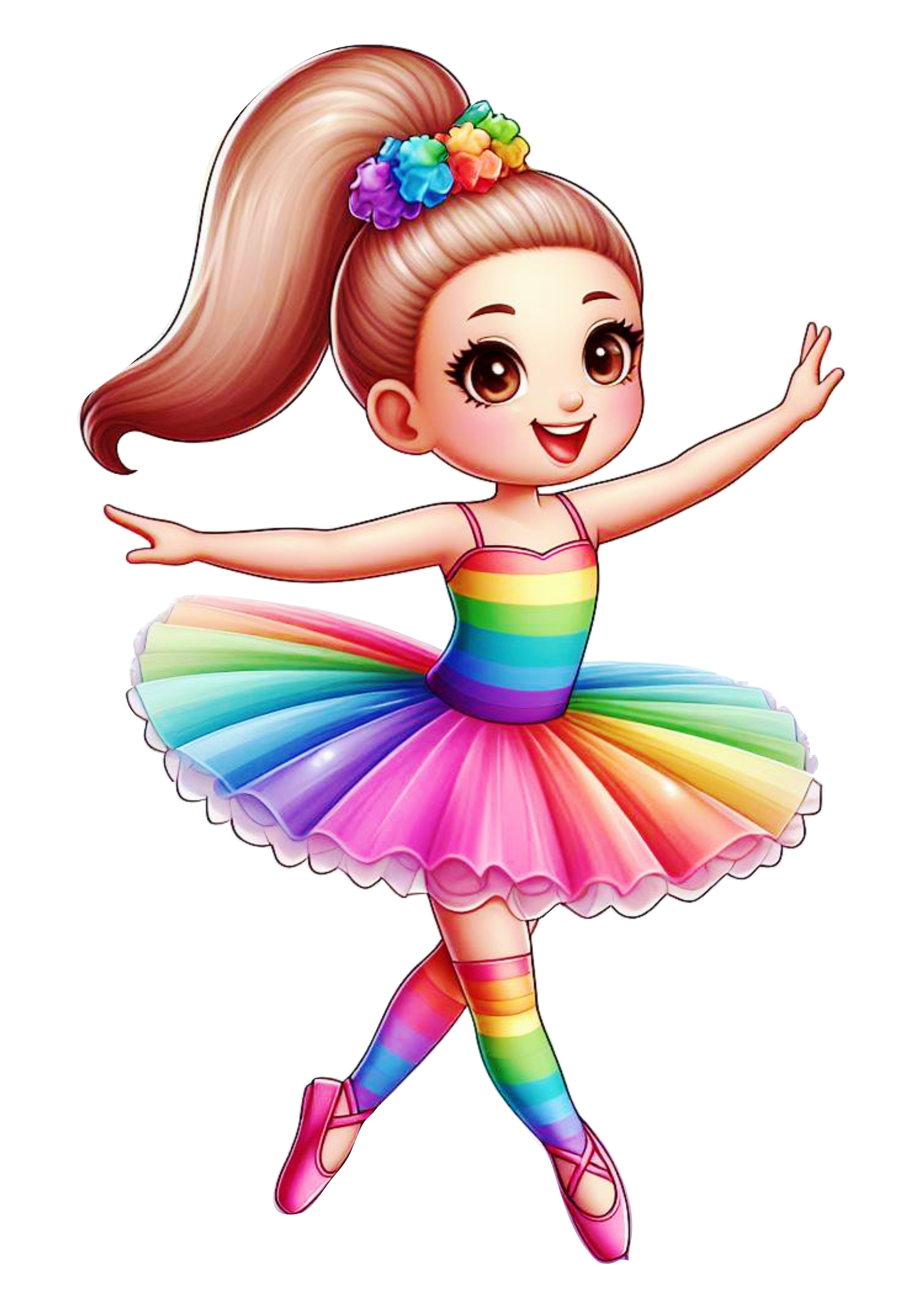 Bailarina menina com roupa colorida arco-íris desenho infantil png