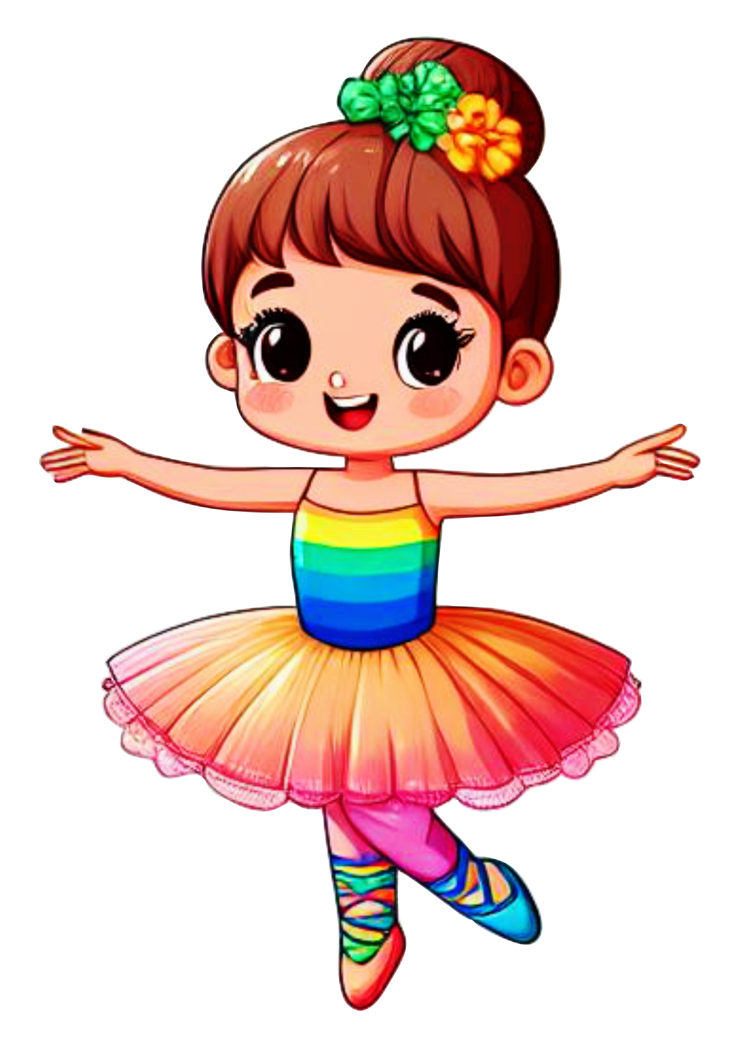 Bailarina menina com roupa colorida arco-íris desenho infantil png image design artes gráficas