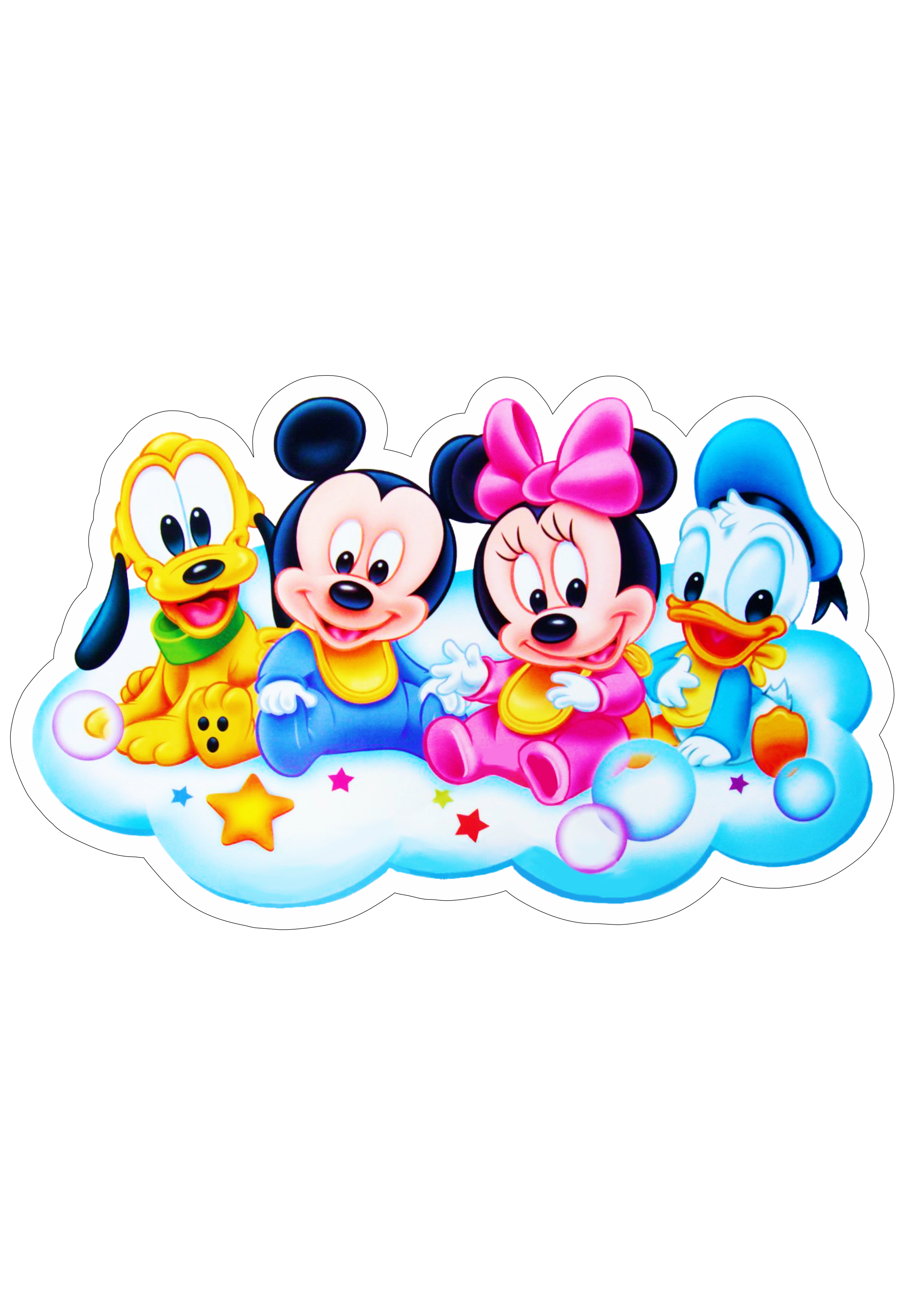 Mickey Minnie Pluto e Pato Donald baby fundo transparente com contorno Disney png