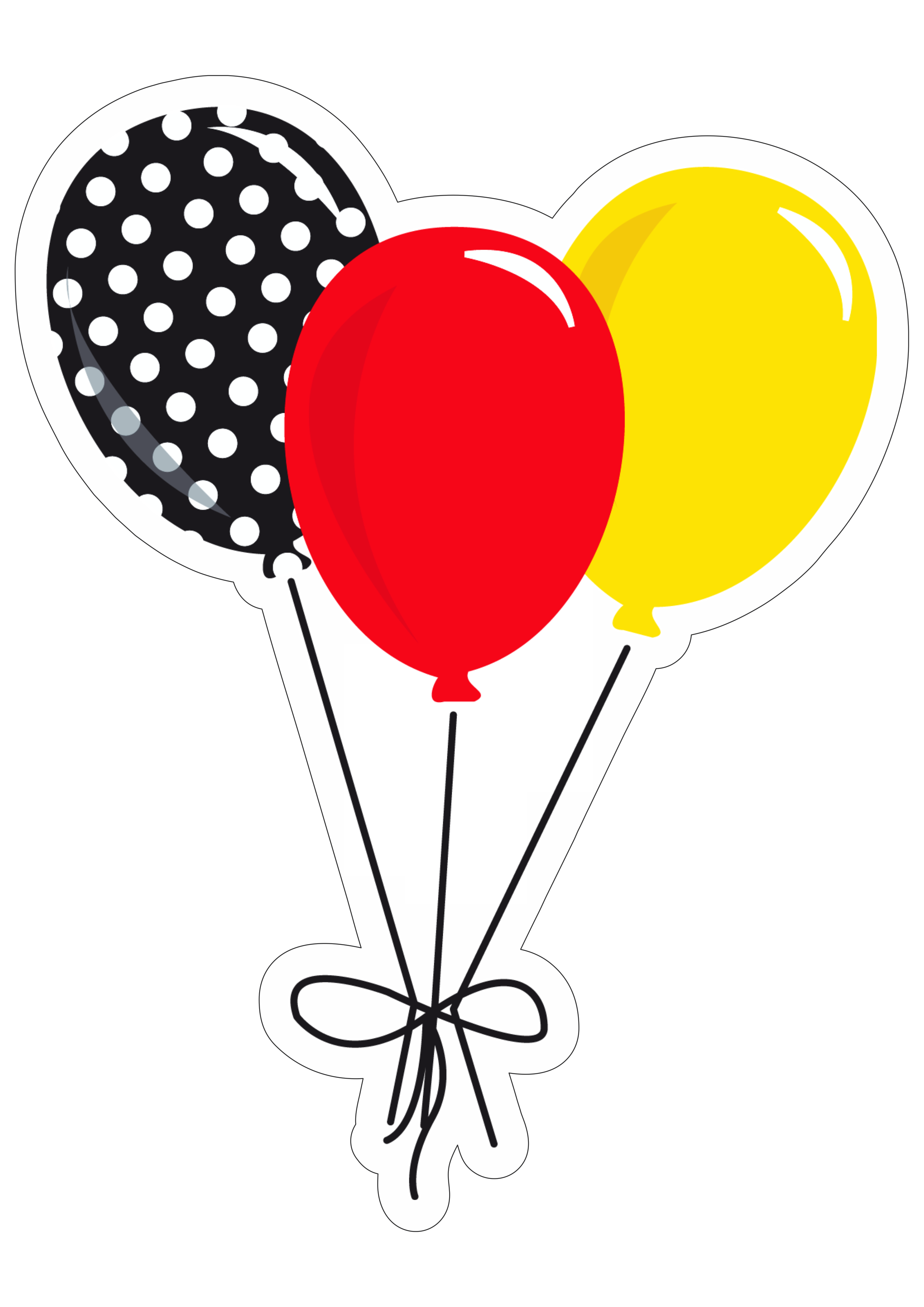 Balões colorido Mickey Mouse fundo transparente com contorno png