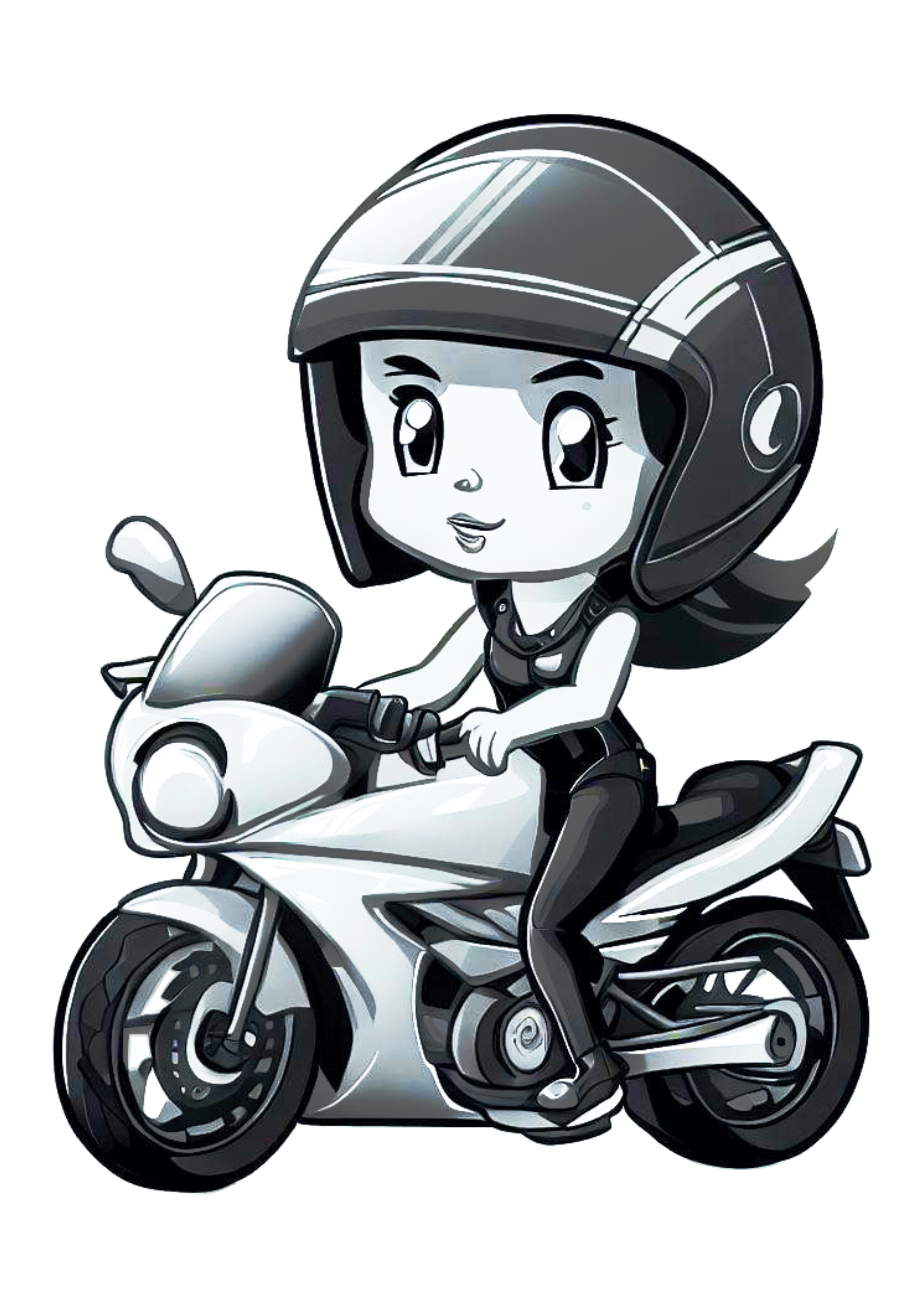 Desenho preto e branco motoqueira vetor png