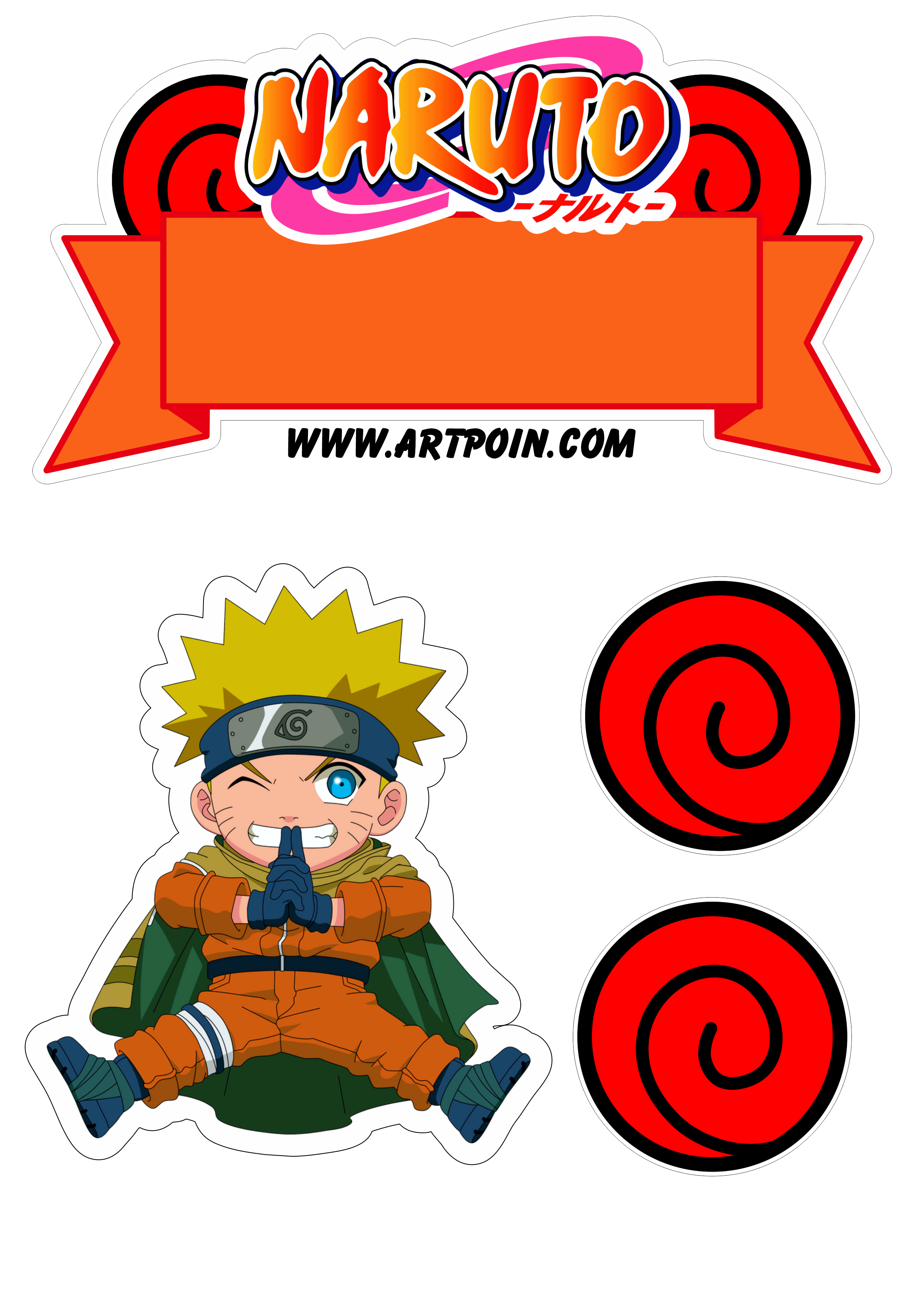 Naruto Clássico topo de bolo para imprimir clã Uzumaki aniversário infantil png