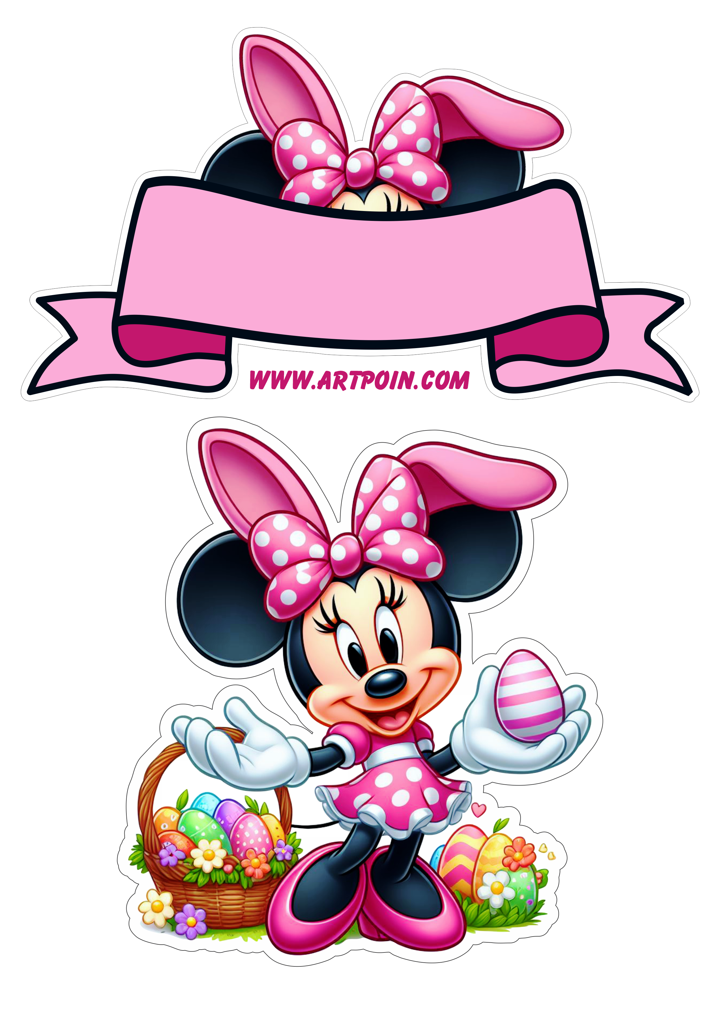 Minnie Mouse festa de páscoa infantil topo de bolo hora da festa pronto para imprimir png