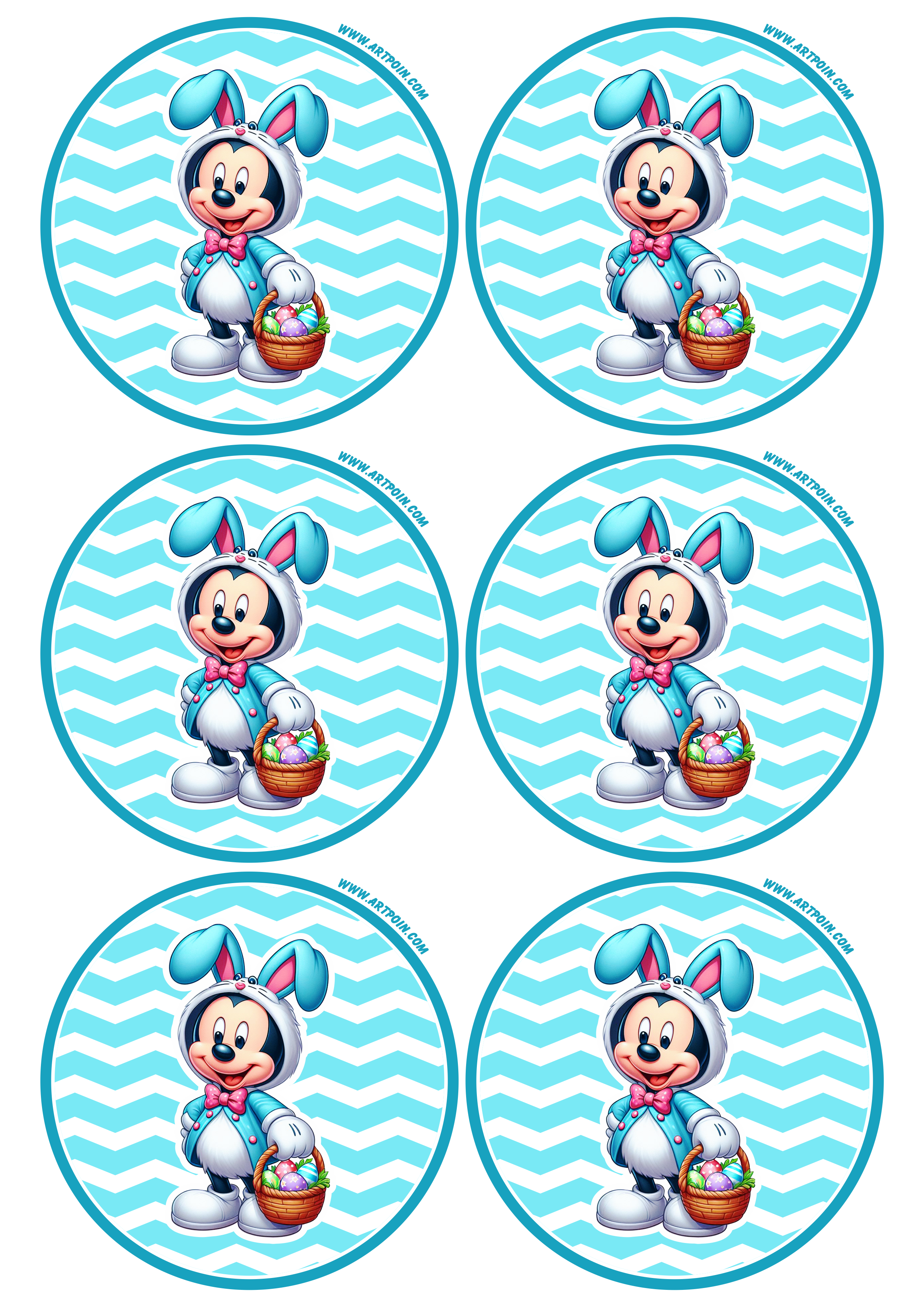 Mickey Mouse decoração de páscoa adesivo redondo tag sticker 6 imagens png