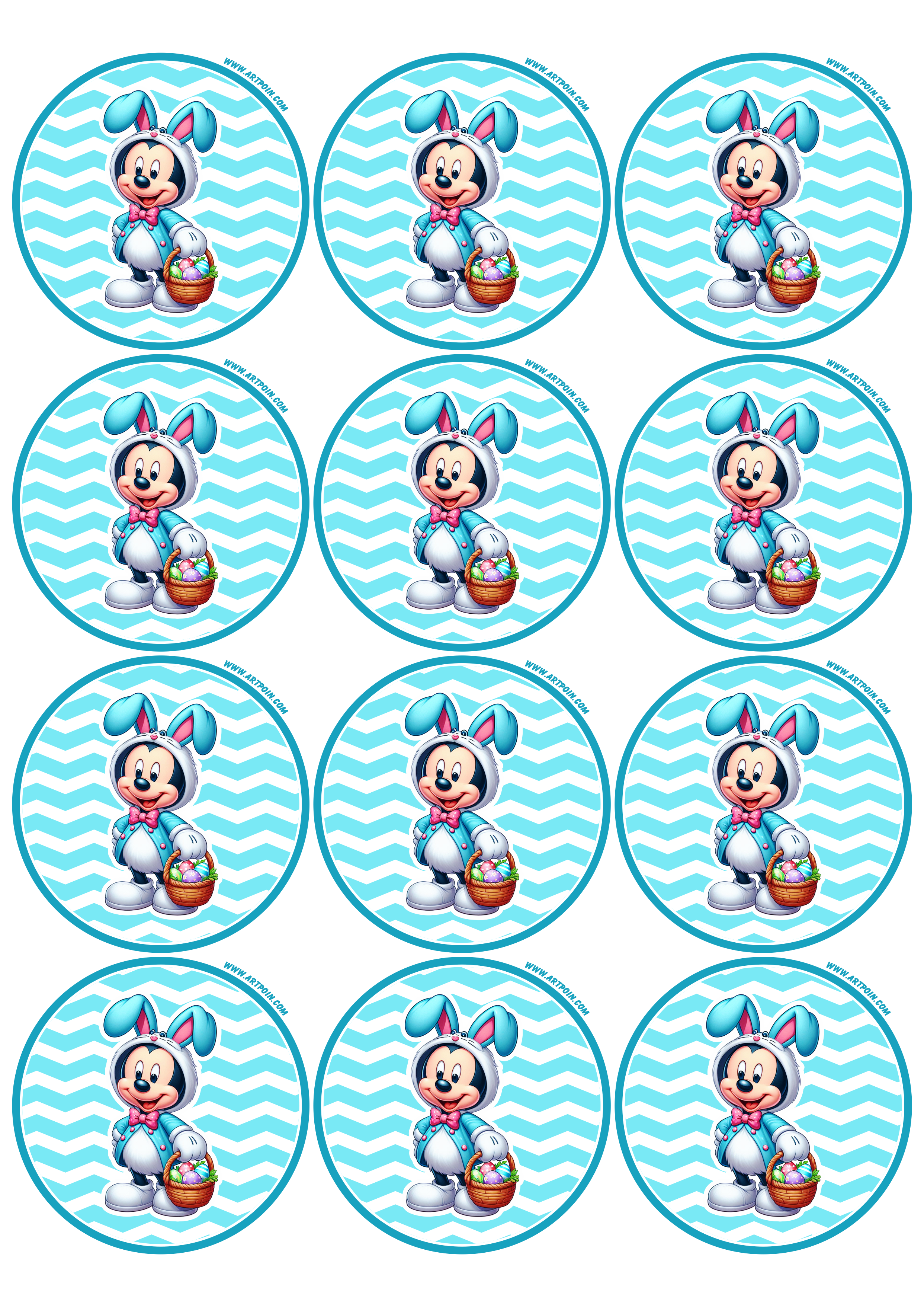 Mickey Mouse decoração de páscoa adesivo redondo tag sticker 12 imagens png