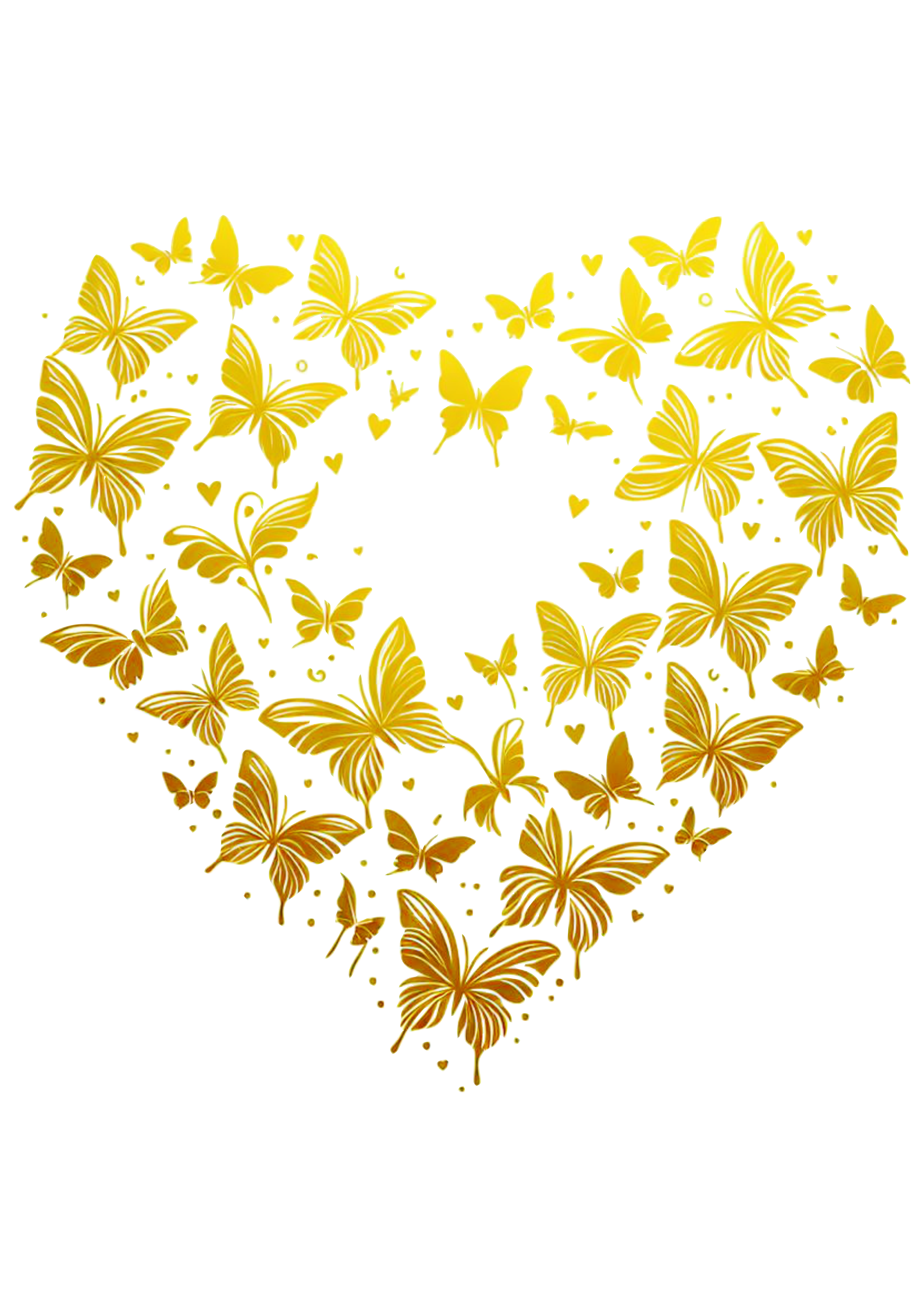 Coração borboletas douradas png image decoração artes gráficas clipart