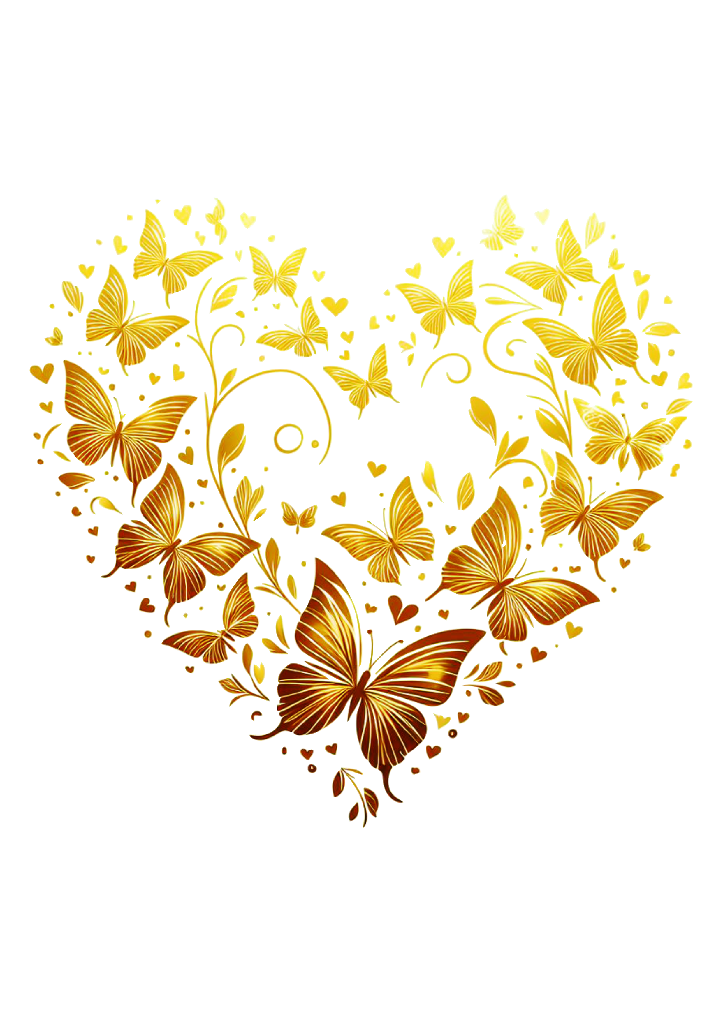 Coração borboletas douradas png image decoração artes gráficas clipart golden vetor