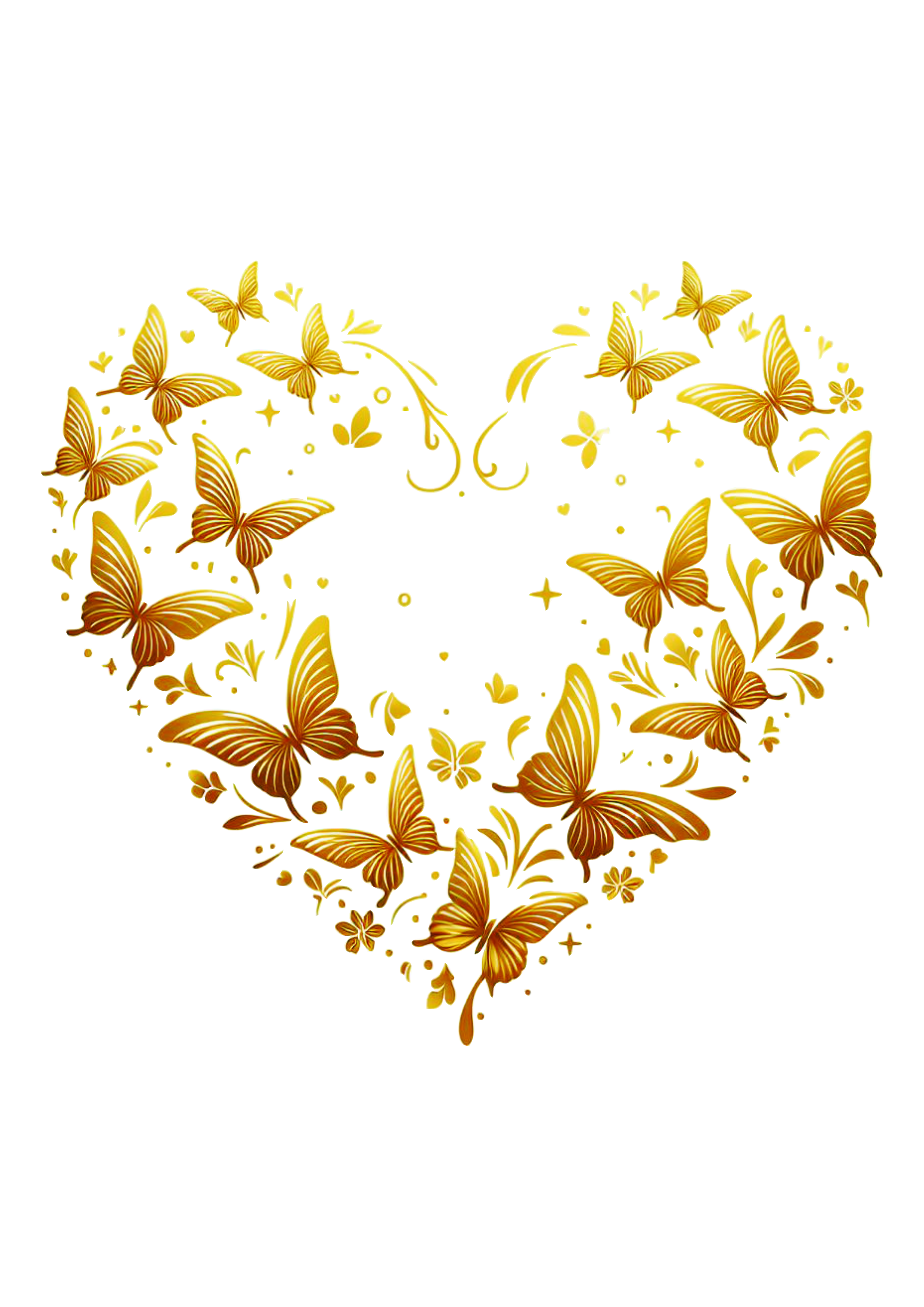 Coração borboletas douradas png image decoração artes gráficas clipart golden vetor fundo transparente