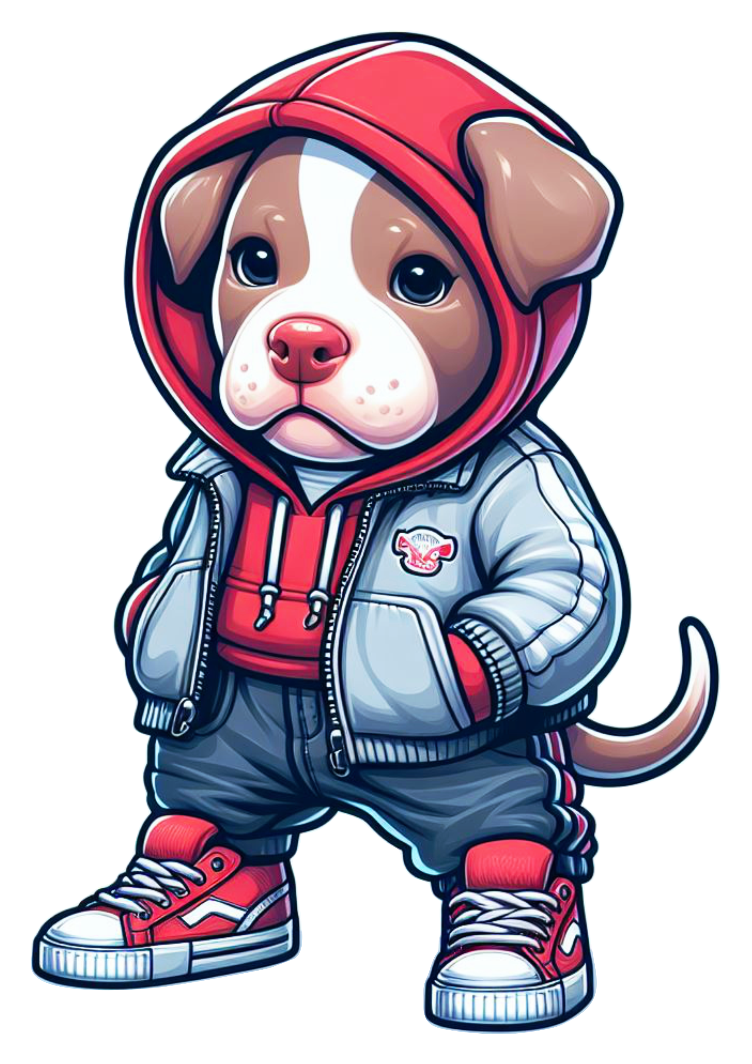 Pitbull cachorrinho de roupa de skatista desenho infantil blusão moletom vermelho png image ilustração artes gráficas fundo transparente