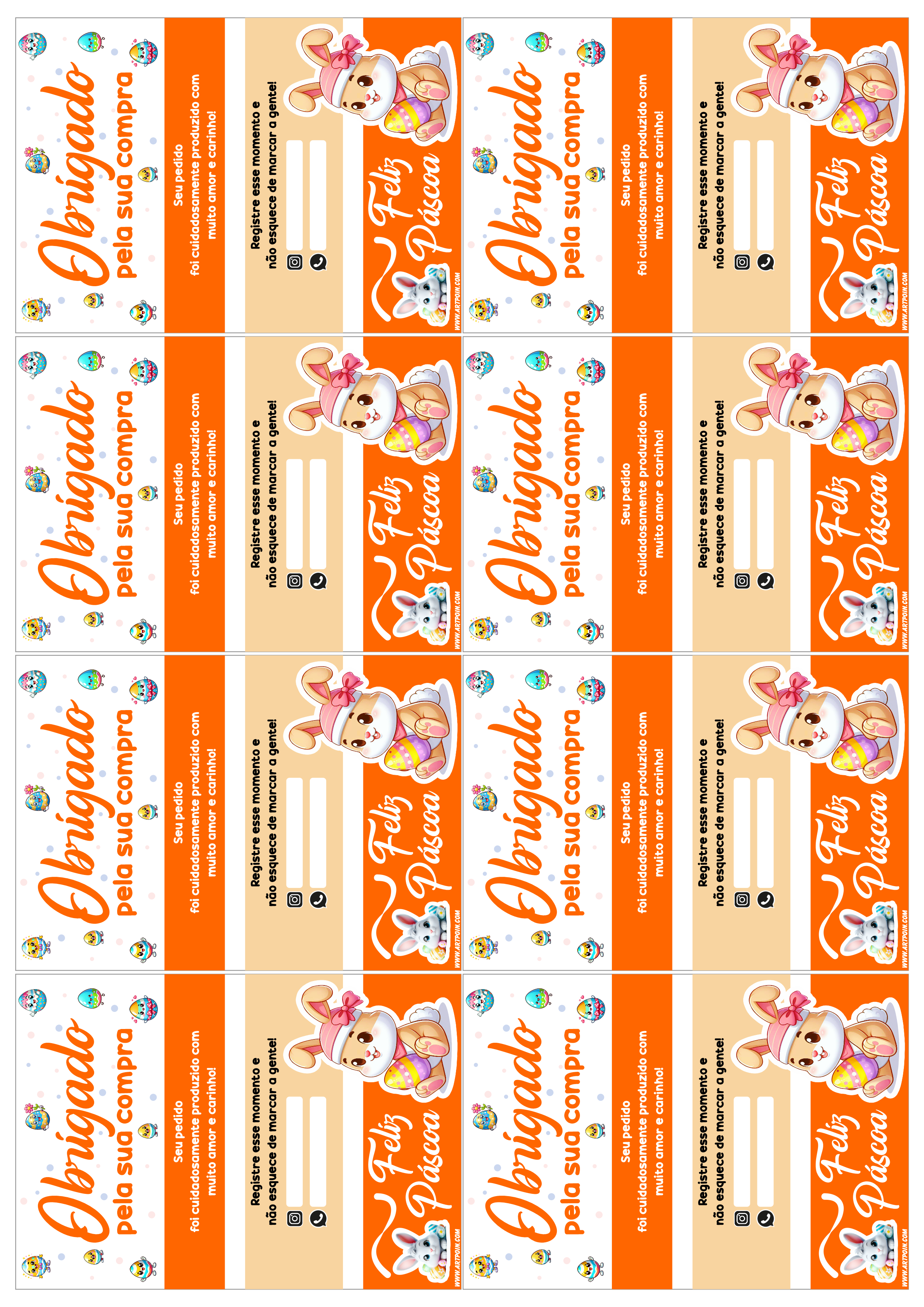 Cartão de agradecimento para cliente especial de páscoa obrigado pela sua compra grátis para imprimir laranja com branco 8 imagens png