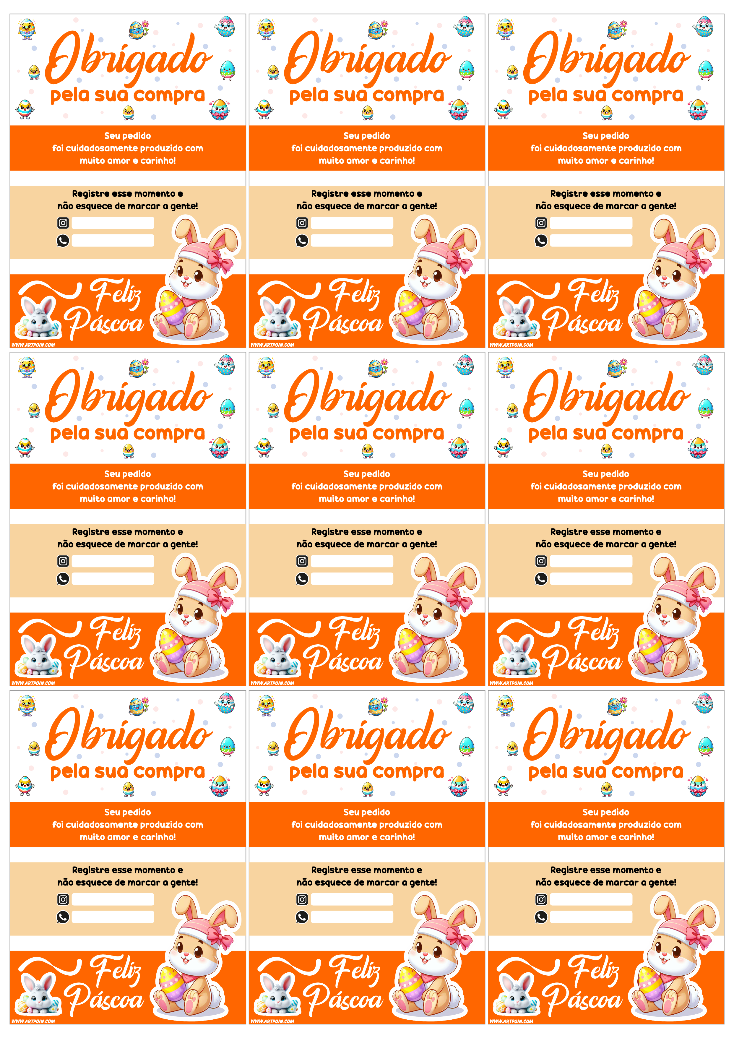 Cartão de agradecimento para cliente especial de páscoa obrigado pela sua compra grátis para imprimir laranja com branco 9 imagens png