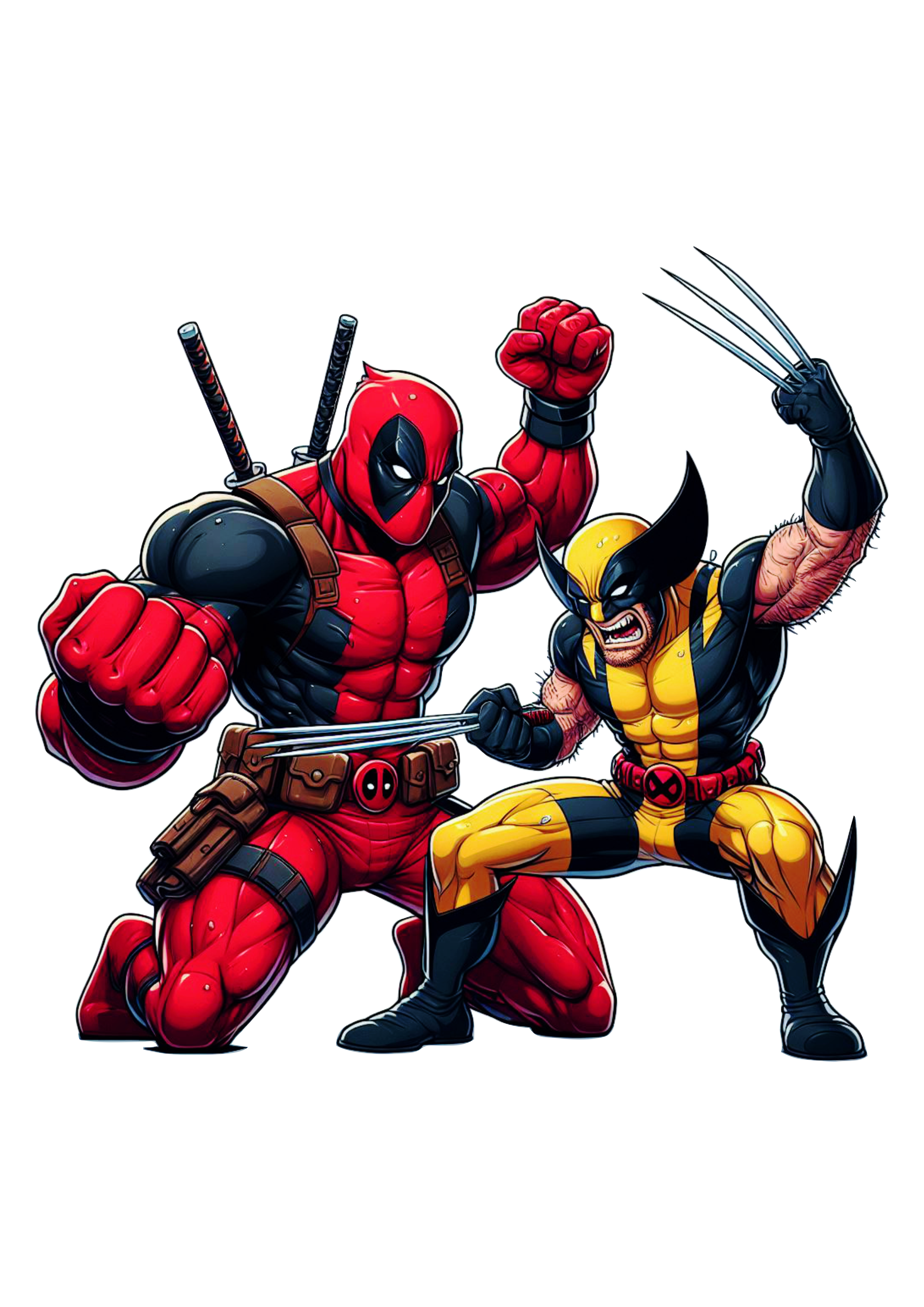 Deadpool E Wolverine lutando cartoon png