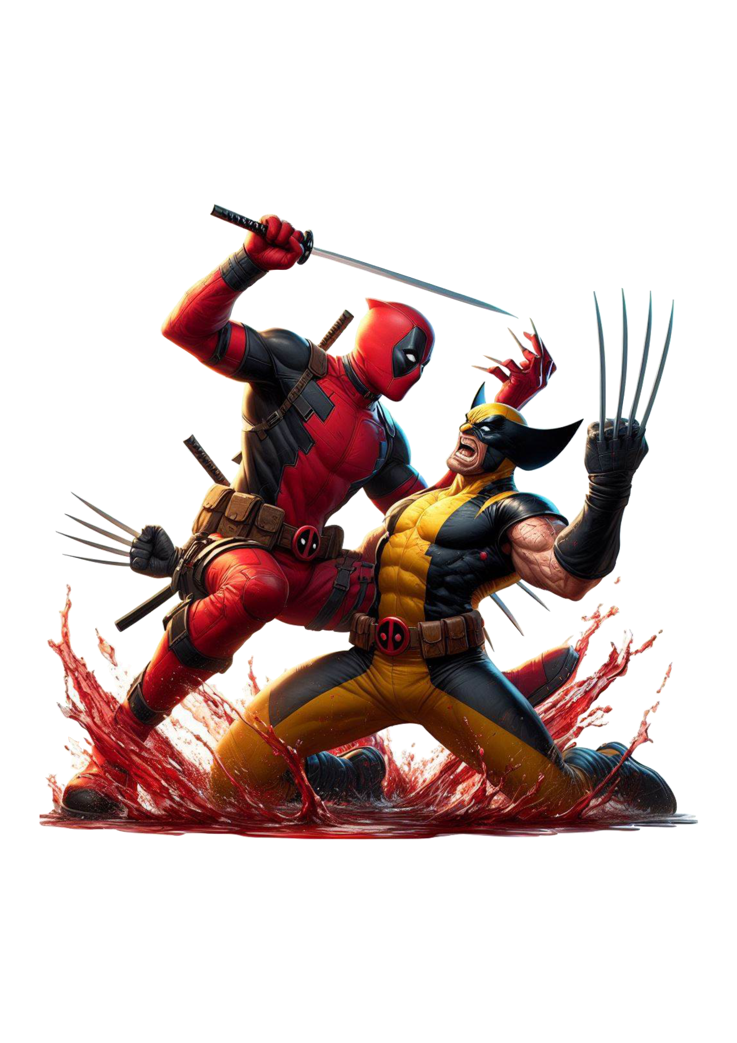 Deadpool E Wolverine lutando novo filme da Marvel png