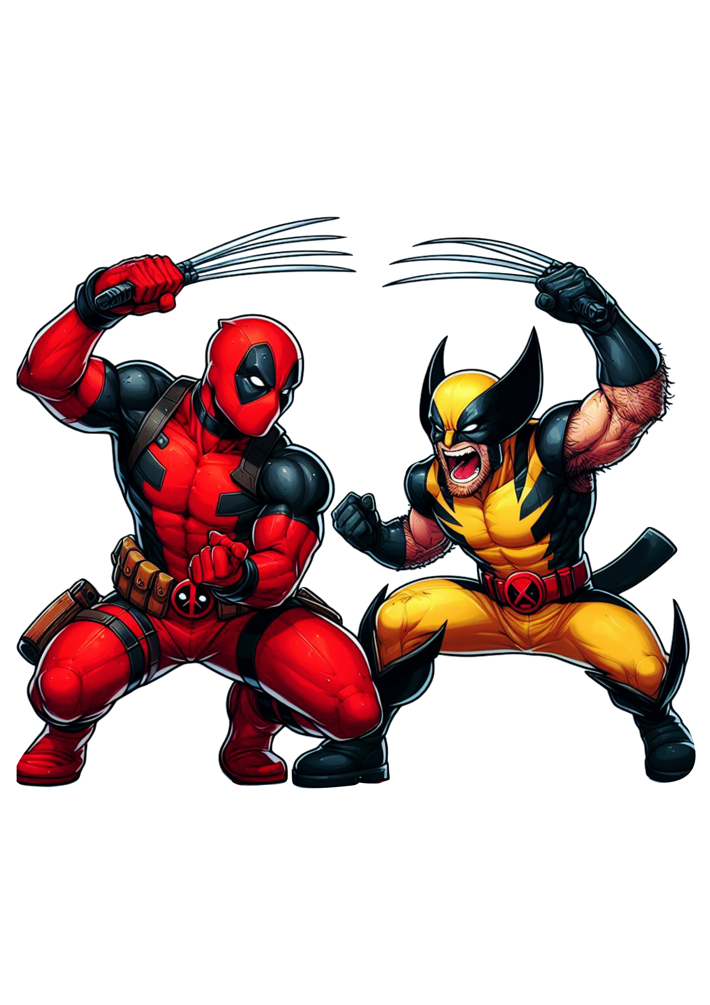 Deadpool E Wolverine lutando novo filme da Marvel lançamento hq desenho png