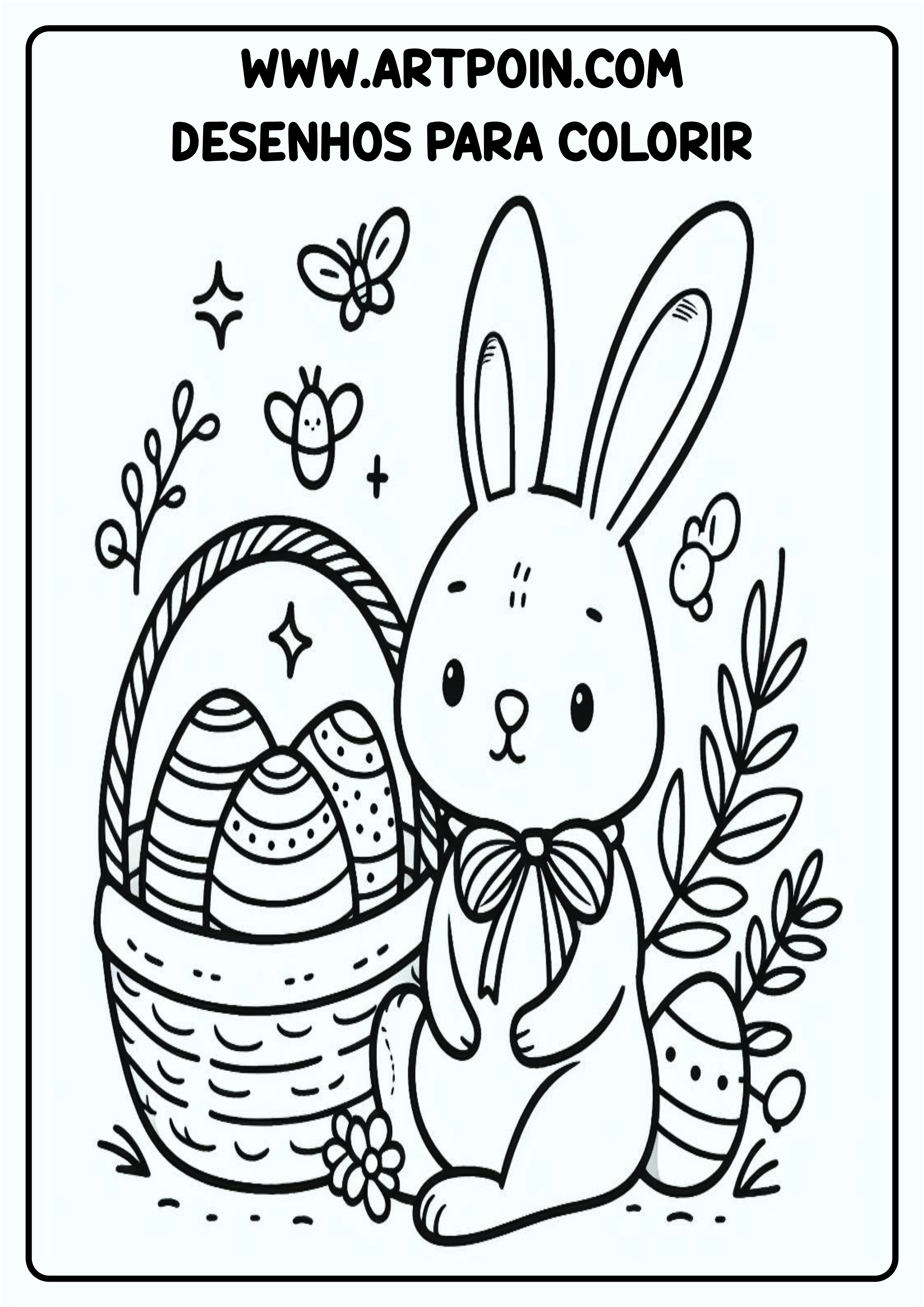 Desenho para colorir coelhinho da páscoa atividade para criança ovo de chocolate design png