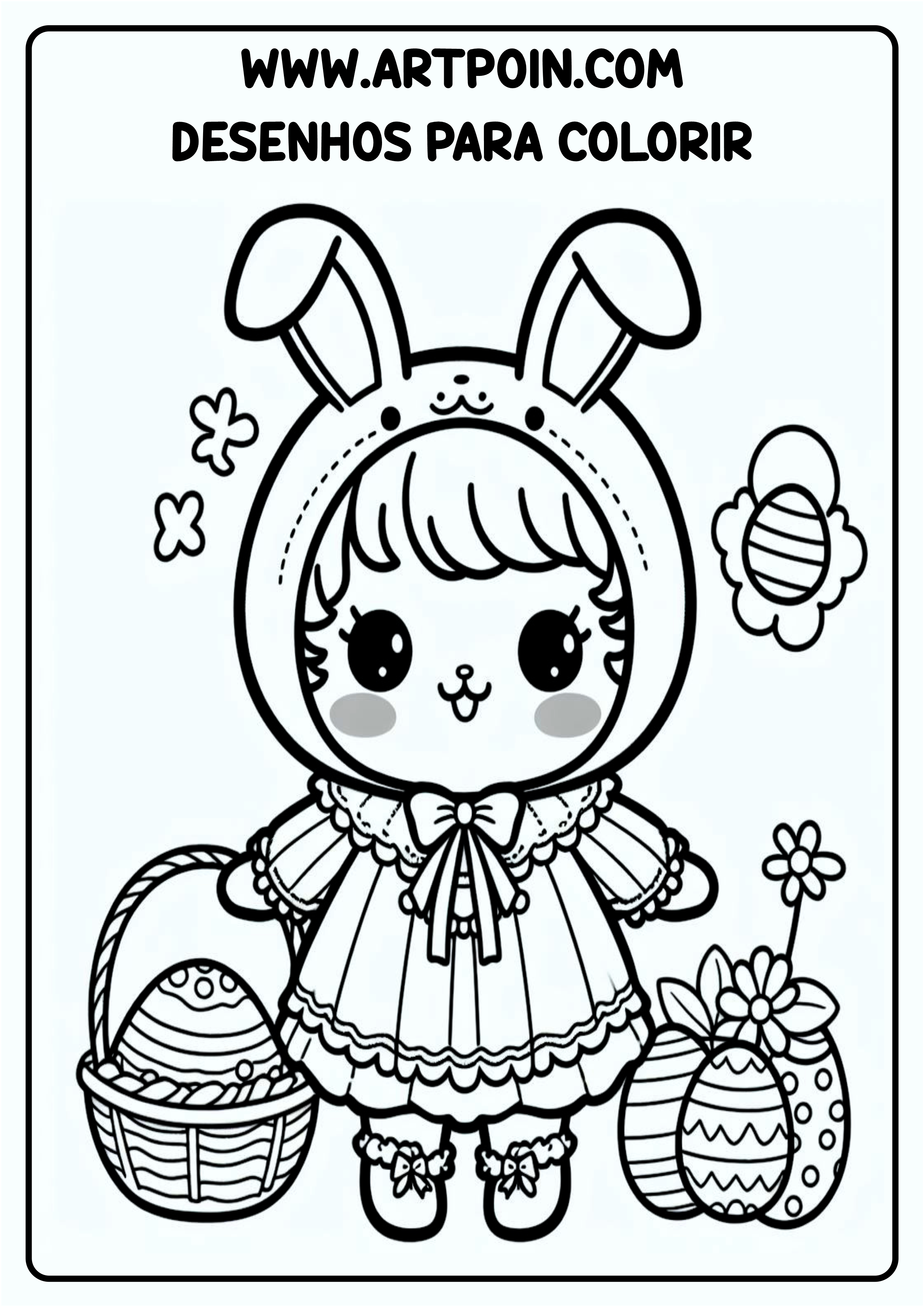 Desenho para colorir menina com roupa de coelhinho da páscoa png