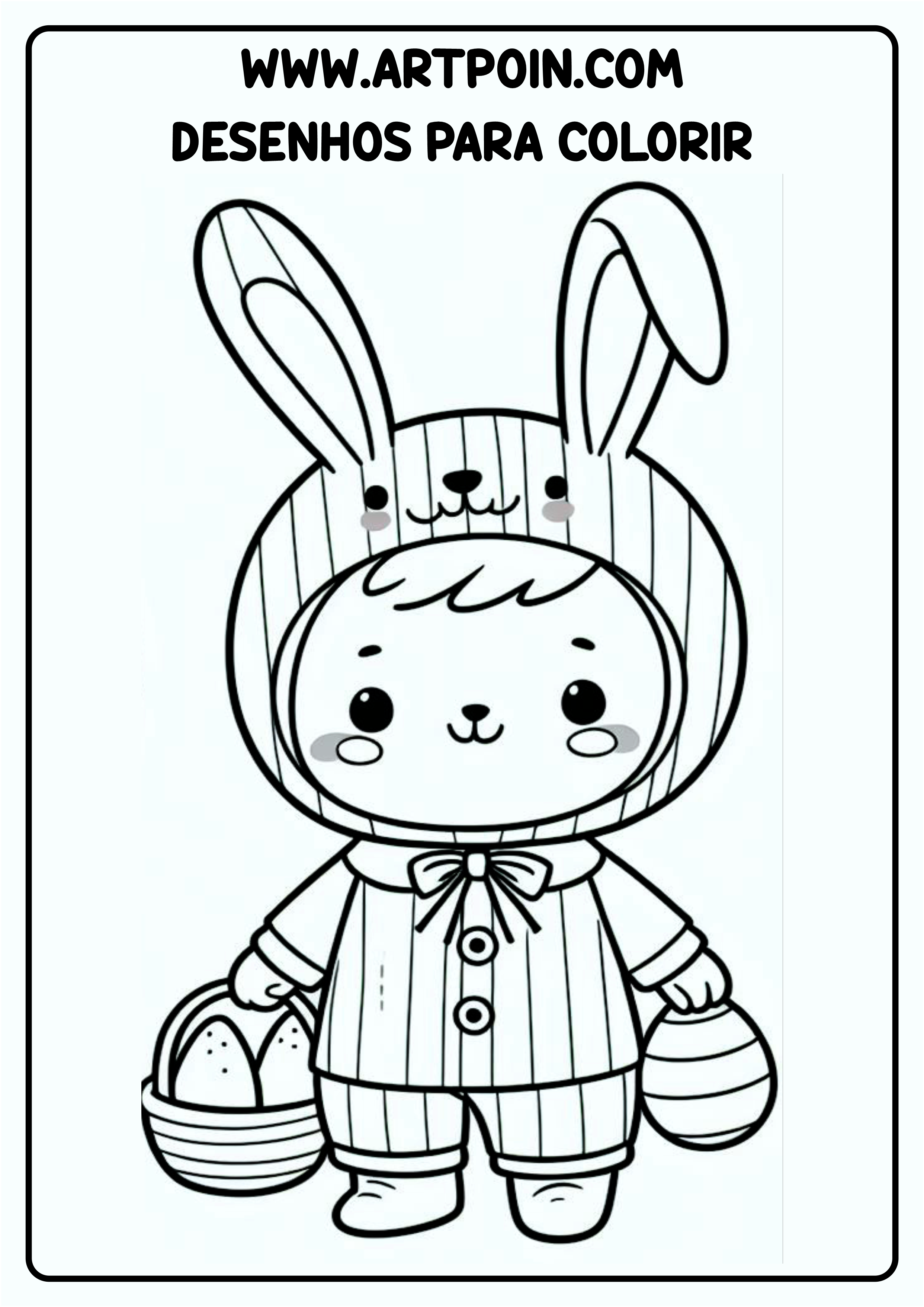 Desenho para colorir menino com roupa de coelhinho da páscoa para imprimir png