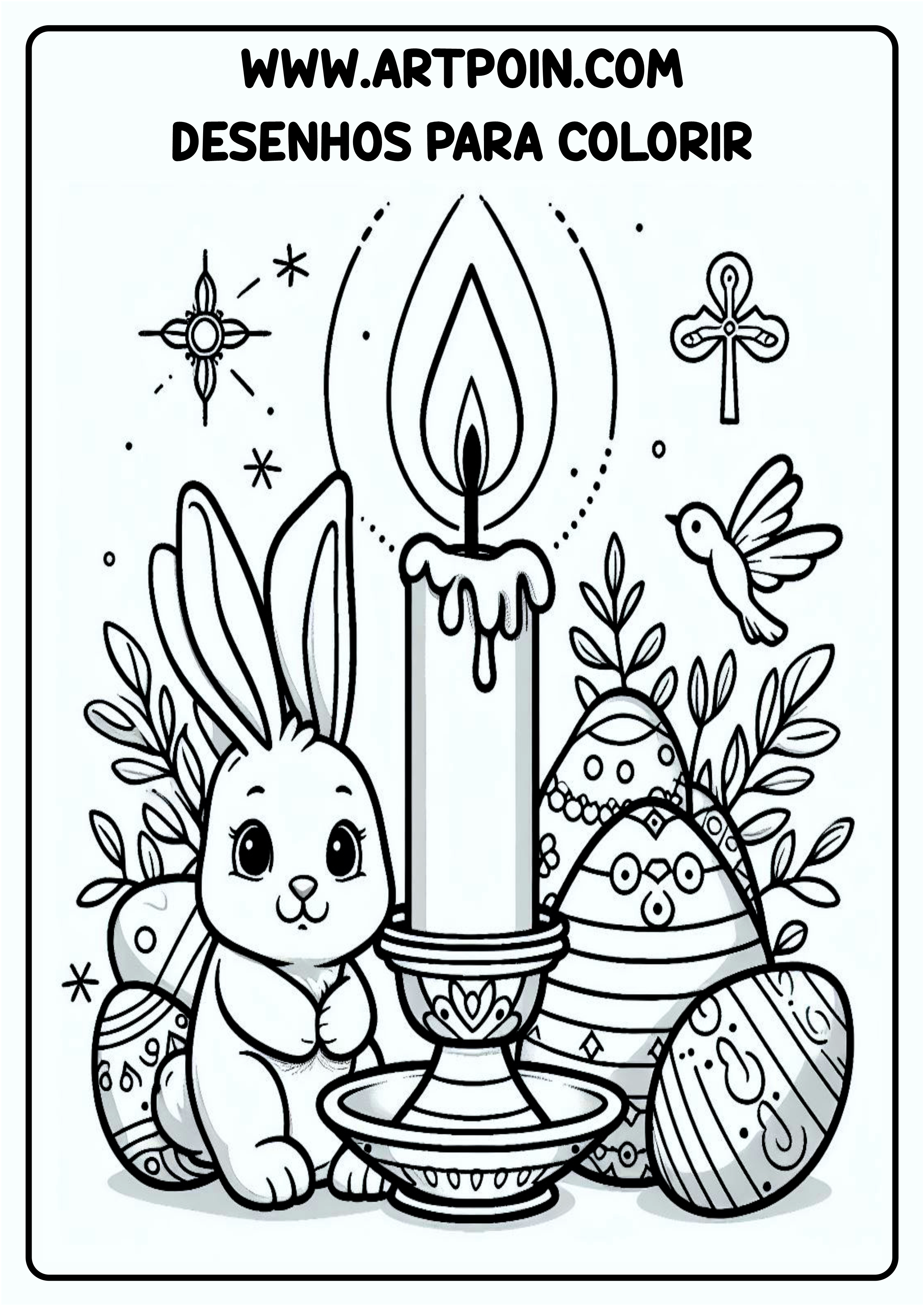 Desenho para colorir símbolos da páscoa ovos de páscoa vela acesa coelhinho da páscoa png