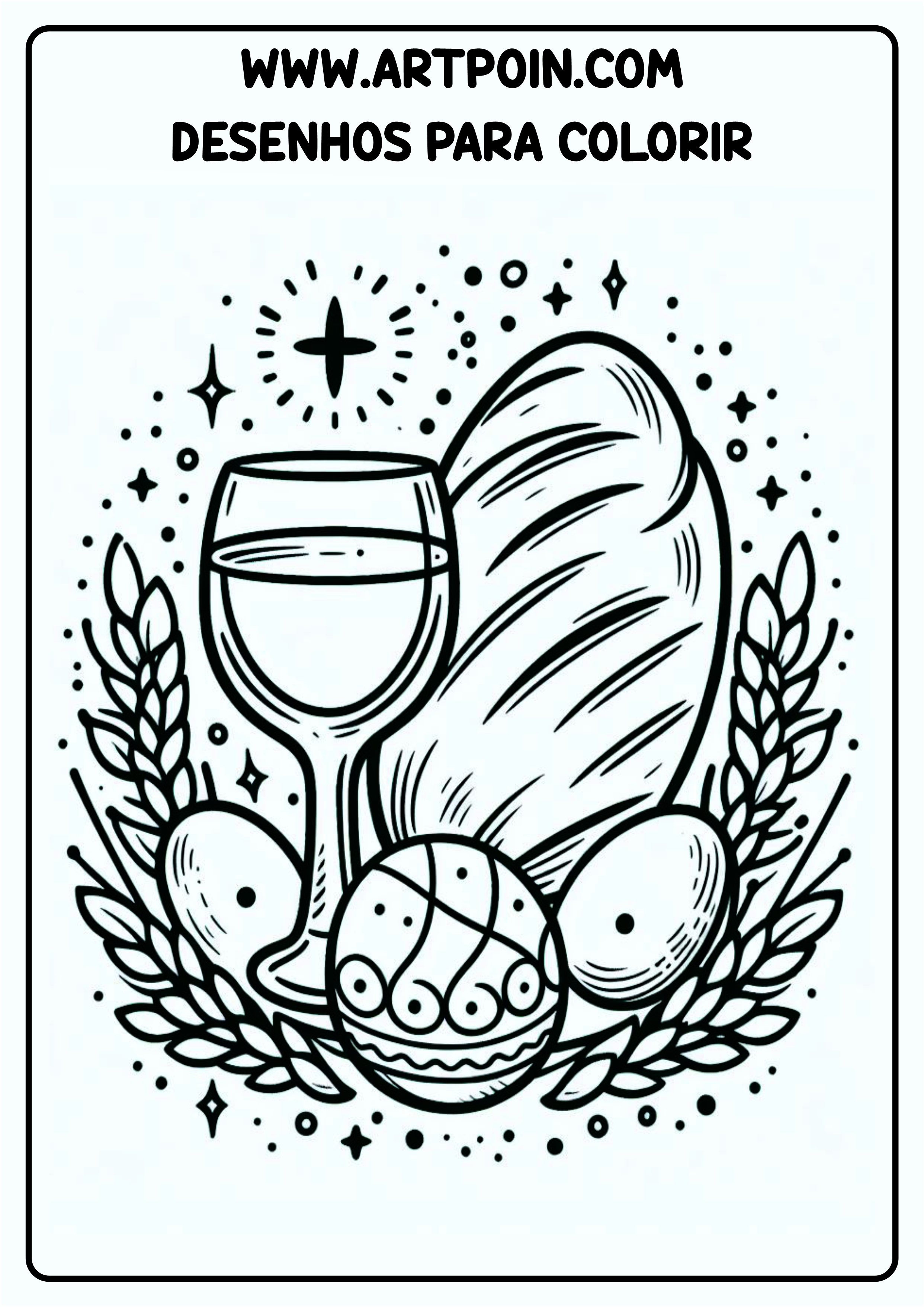 Desenhos para colorir pão e vinho símbolos da páscoa png