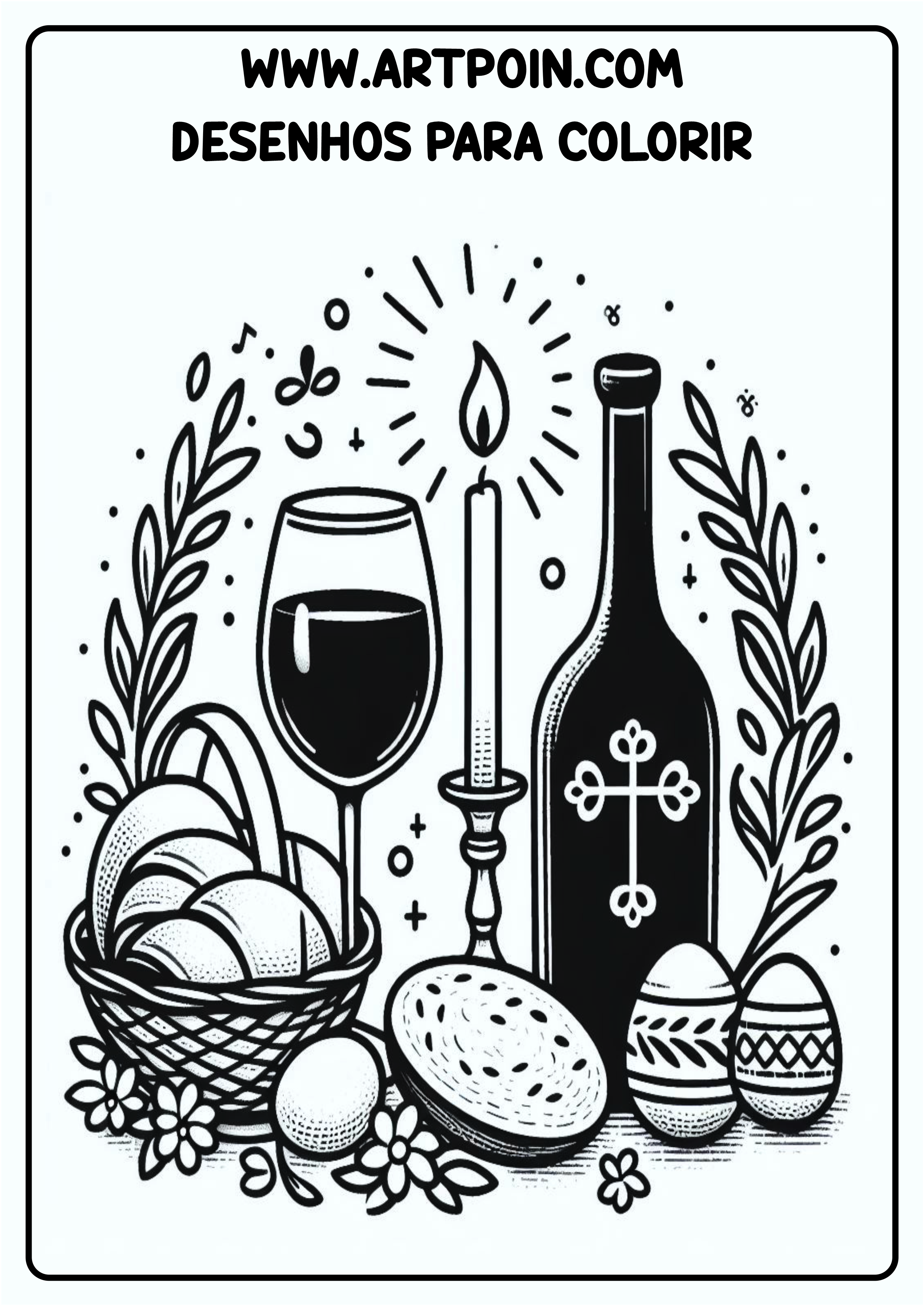 Desenhos para colorir símbolos da páscoa pão e vinho vela png