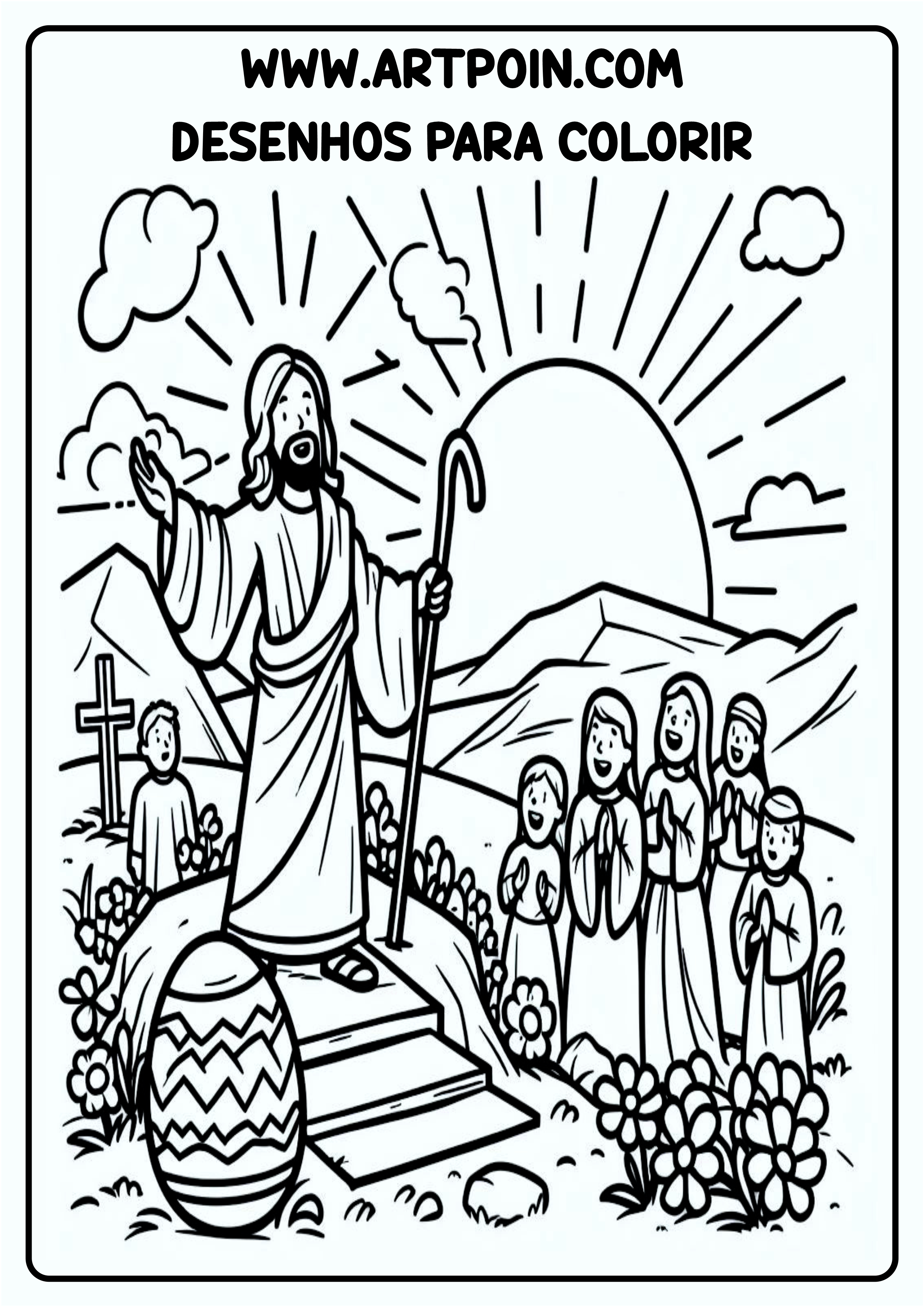 Desenho para colorir páscoa ressureição de Jesus Cristo free coloring page png