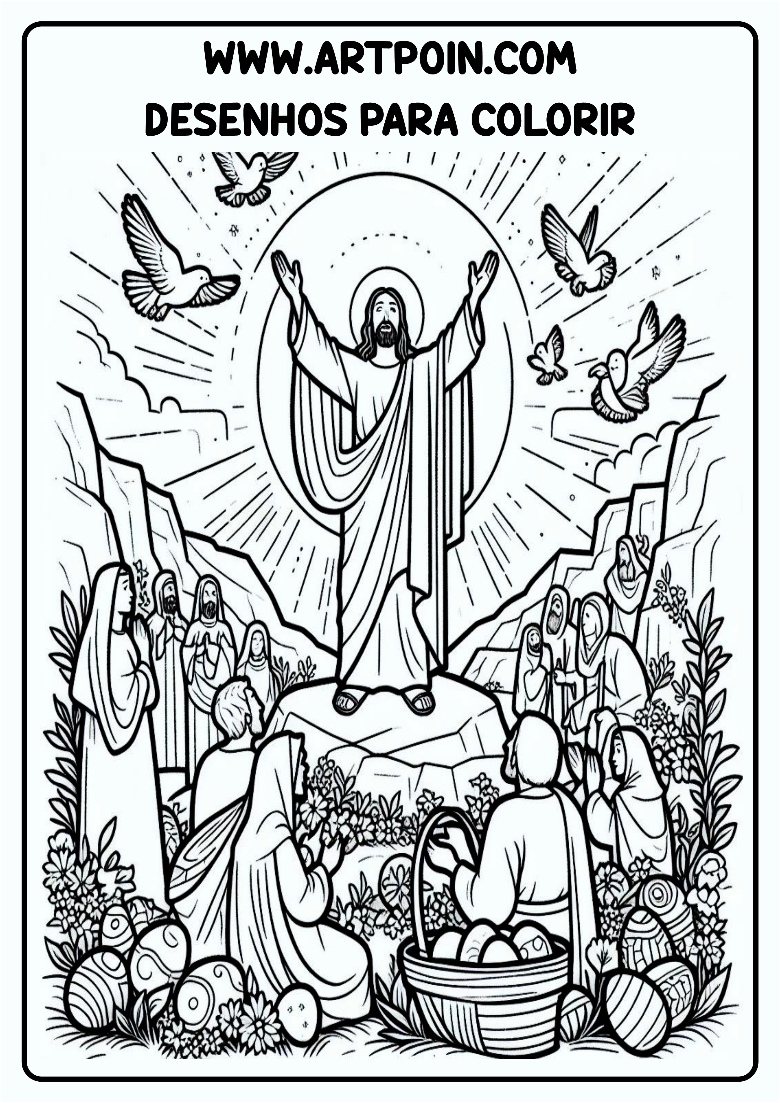 Desenho para colorir Jesus Cristo Ressuscitou na páscoa atividade para criança igreja png coloring page easter