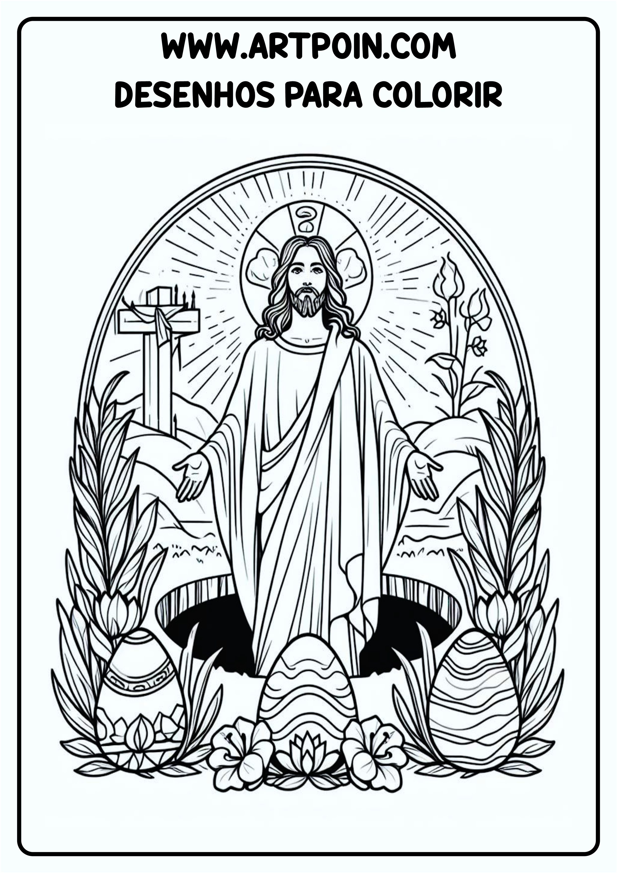 Desenho para colorir Jesus Cristo Ressuscitou na páscoa atividade para criança igreja png coloring page easter egg