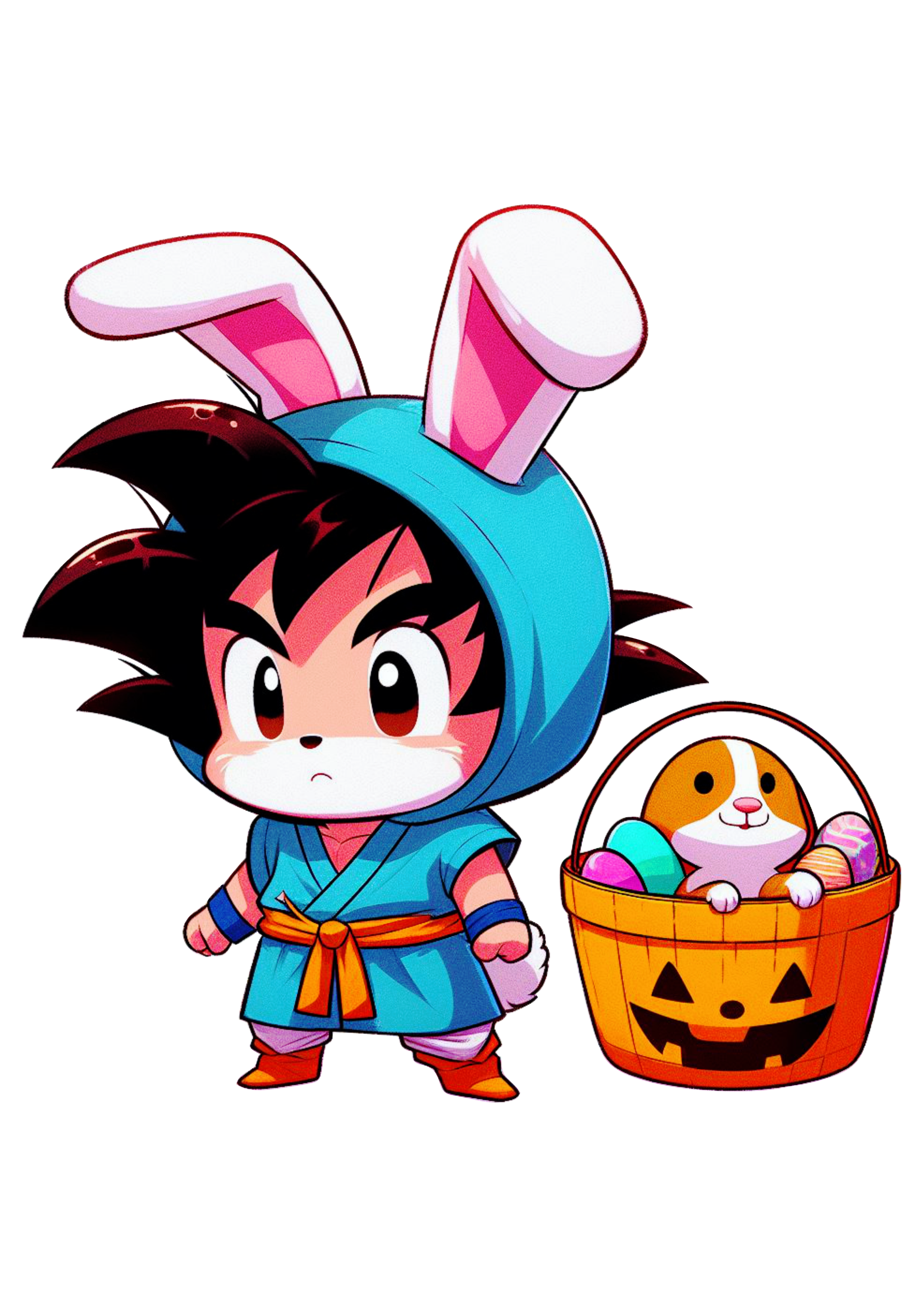 Dragon Ball Z Goku fantasiado de coelhinho da páscoa anime japonês cesta decorada png