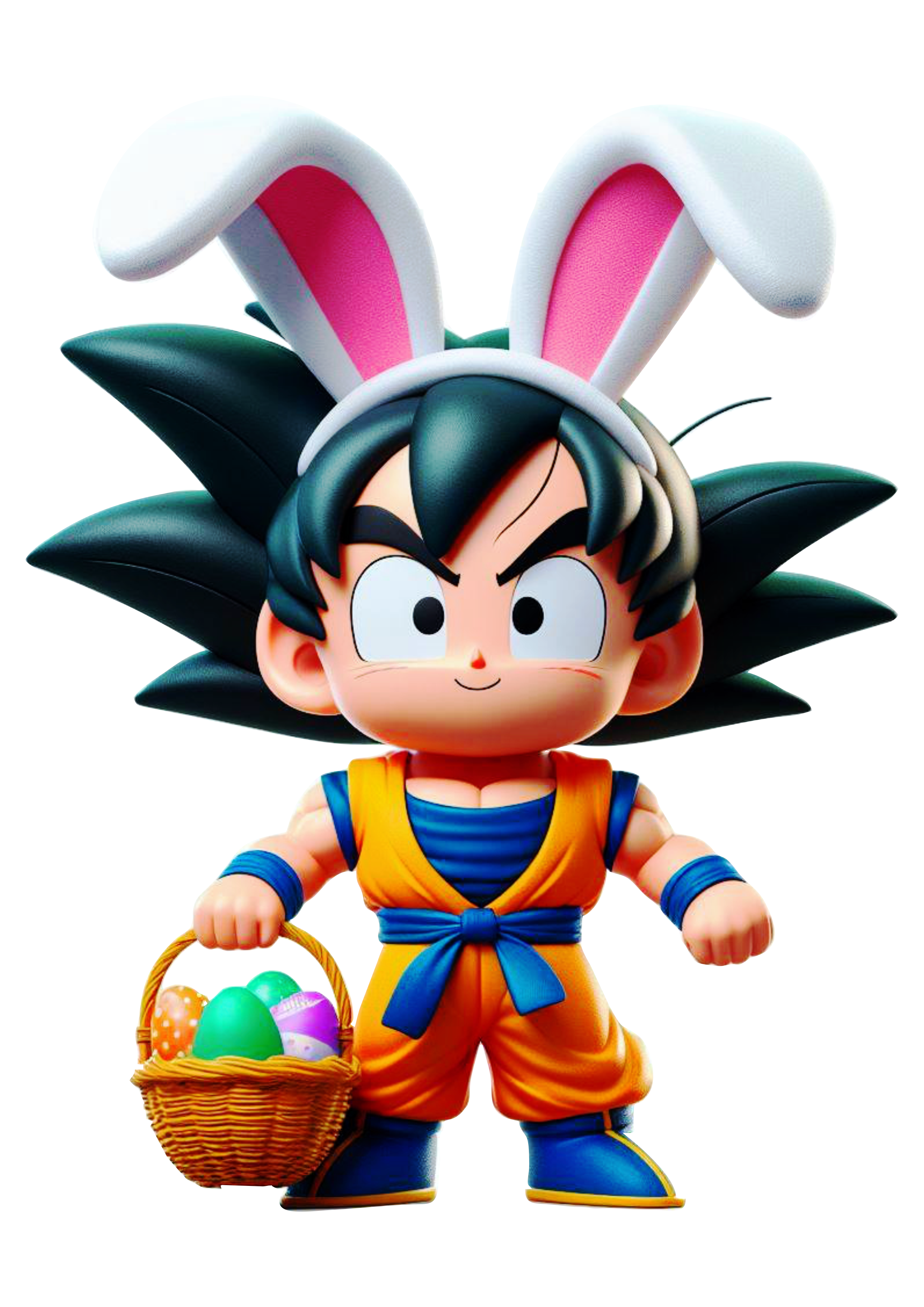 Dragon Ball Z Goku fantasiado de coelhinho da páscoa anime japonês ilustração cesta decorada funko pop png