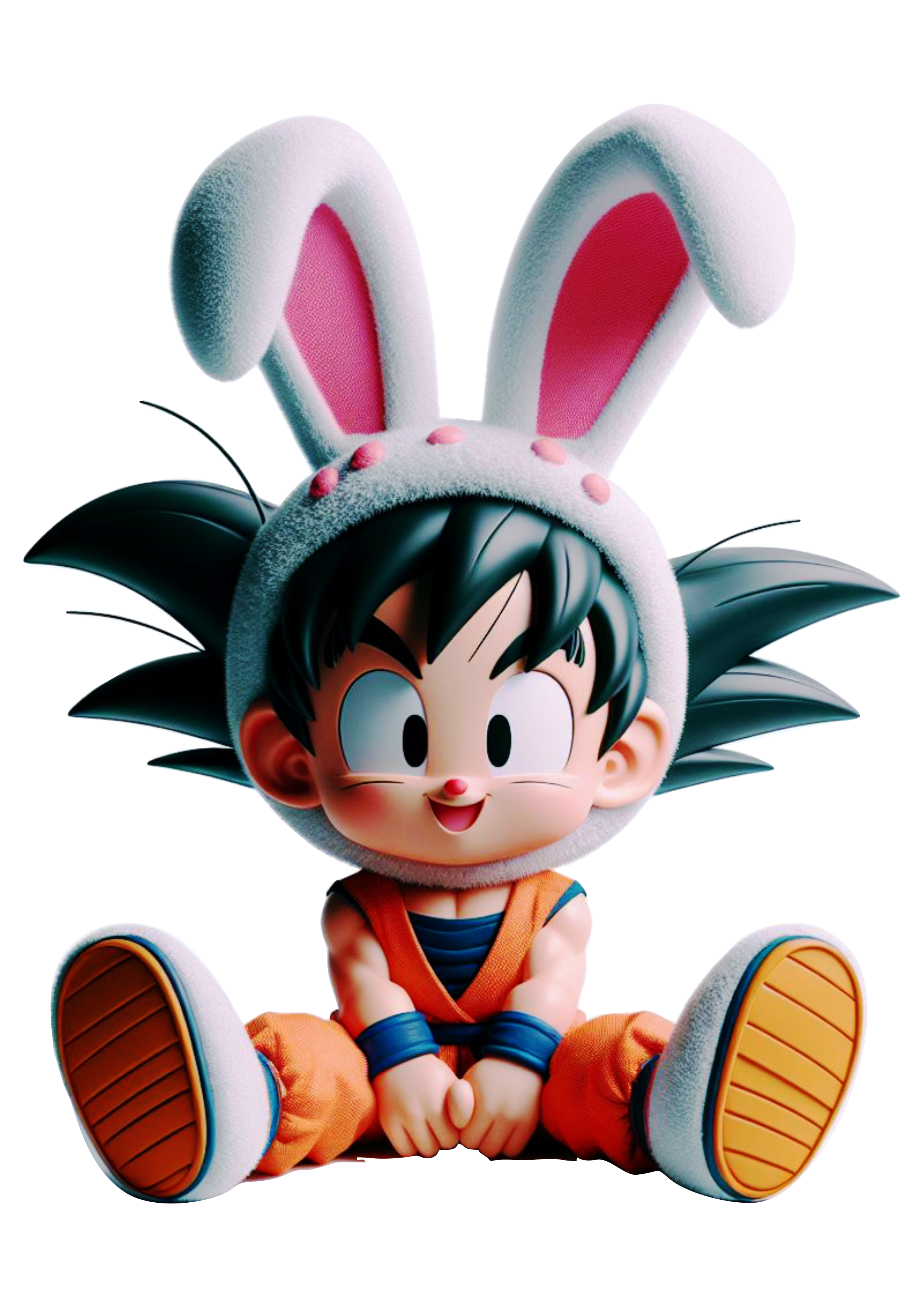 Dragon Ball Z Goku fantasiado de coelhinho da páscoa anime japonês ilustração cesta decorada funko pop brinquedo artes gráficas png