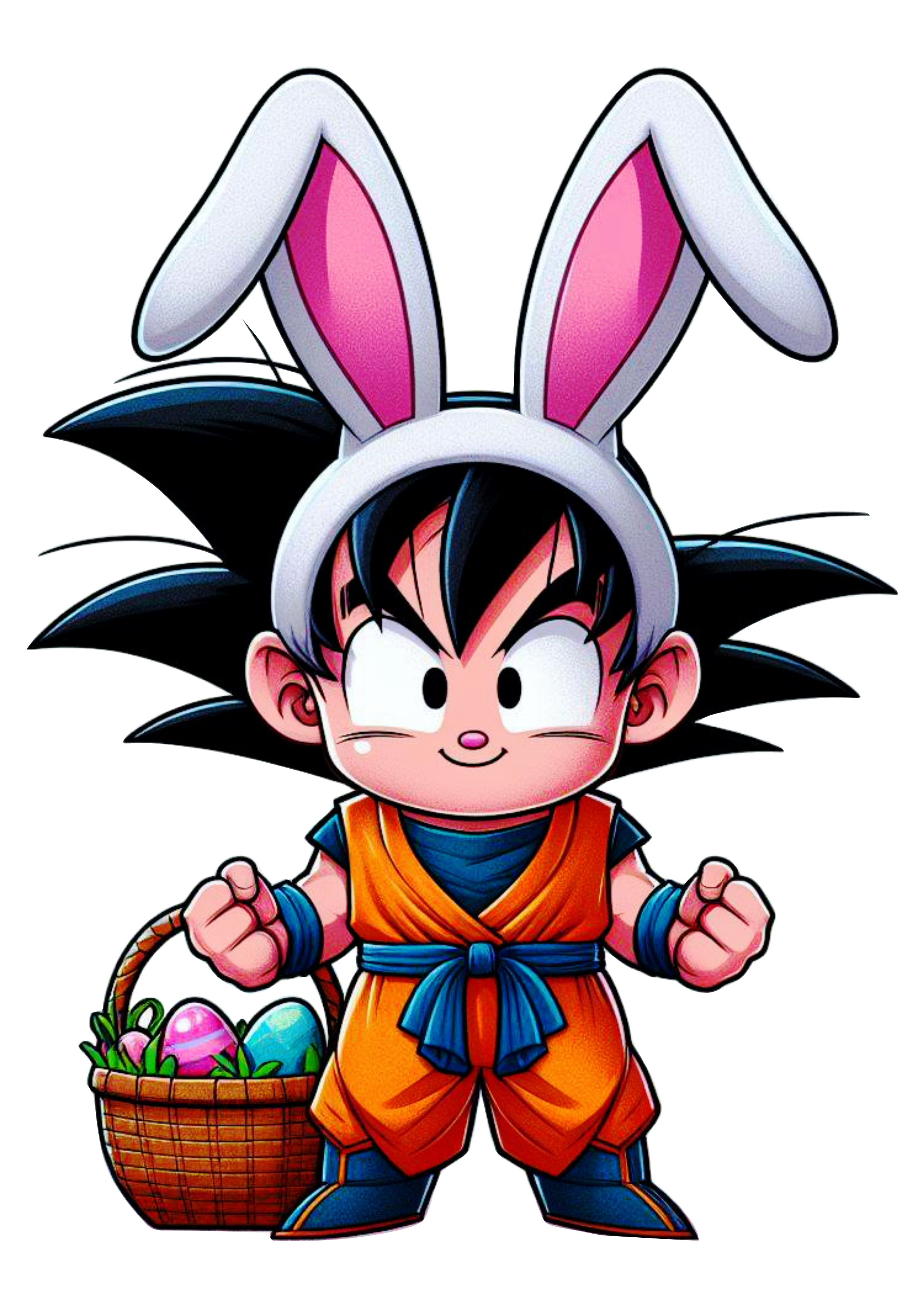 Dragon Ball Z clipart Goku fantasiado de coelhinho da páscoa desenho infantil vetor ovo de páscoa fundo transparente png